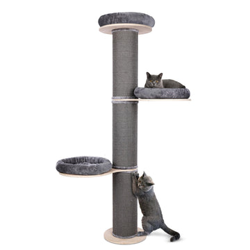 Kratzbaum wandmontiert 185 cm hoch, XXL Katzenbaum Premium Sisal Säulen, 3 Plattformen Kissen abnehmbar & waschbar I Stabiler & Platzsparender Katzenkratzbaum, Grau