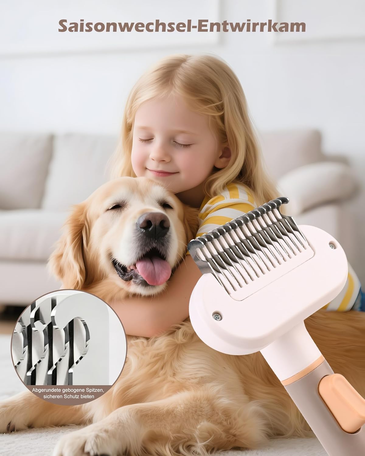3-in-1 Katzenbürste & Hundebürste Selbstreinigend, Edelstahl-Entfilzungskamm für Langhaar & Kurzhaar | Entfernt Lose Haare & Knoten | Massageborsten zur sanften Fellpflege | Ein-Klick Haarentfernung