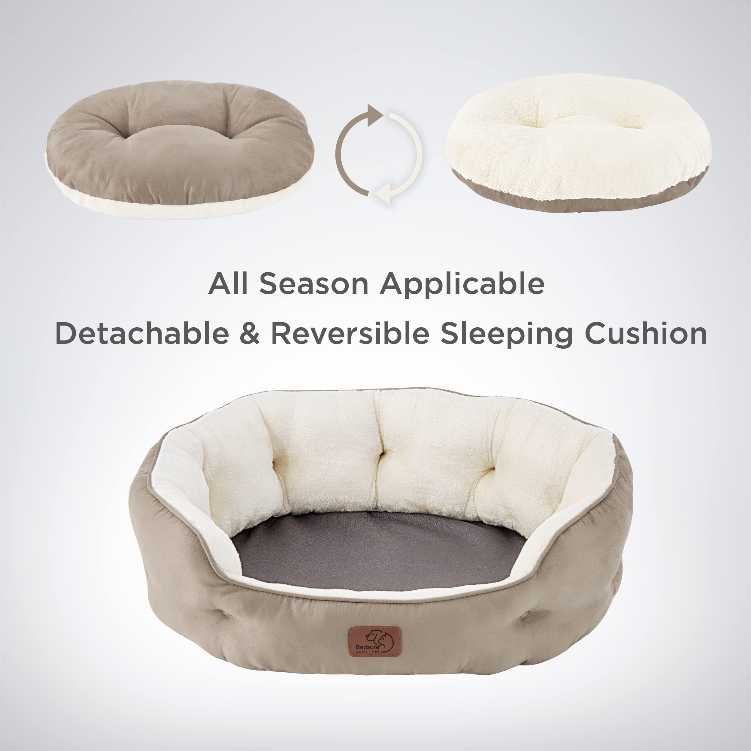 BEDSURE Katzenbett waschbar Katzen Bettchen - 51x48x15cm Katzenkorb mit Zweiseitig Innenkissen Katzenschlafplatz für Katzen oder kleine Hunde,Grau