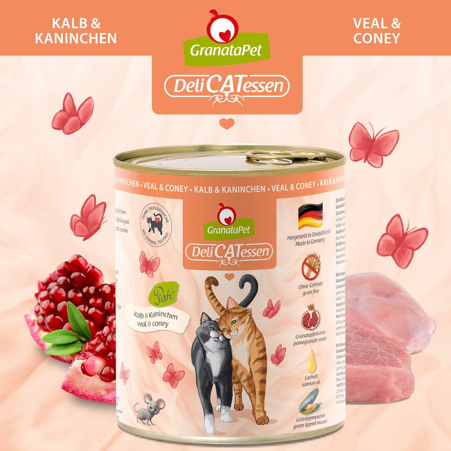 GranataPet DeliCatessen Huhn PUR, Nassfutter für Katzen, Futter ohne Getreide & ohne Zuckerzusätze, Katzenfutter mit hohem Fleischanteil & hochwertigen Ölen, 6 x 400 g