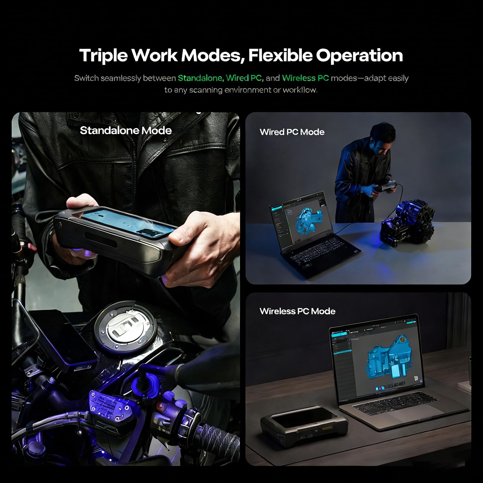 Creality Sermoon P1 3D Scanner, Handheld 22+7+1 Blue Laser&Infrared Wireless 3D Scanner with 6"Touch Screen, Supports Standalone&PC Modes, 0.02mm/m Accuracy for Modified Vehicles, Reverse Engineering