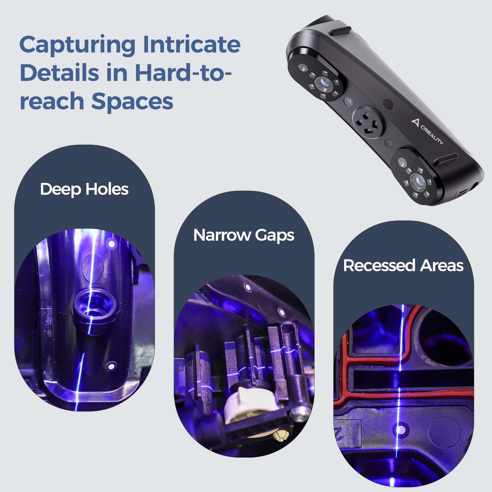 Creality 3D Scanner Sermoon S1 for Engineering Projects.,1+7+34 Blue Laser Handheld Scanner with Metrology-Grade 0.02mm Accuracy,Anti-Shake Tracking,Up to 90FPS Scanning Speed