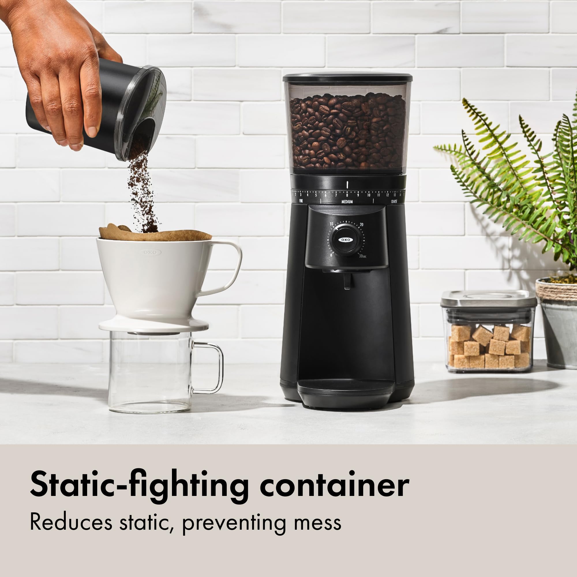 OXO Brew Conical Burr Coffee Grinder - Silver, Stainless Steel Burrs, One-Touch Automatic Smart Grind