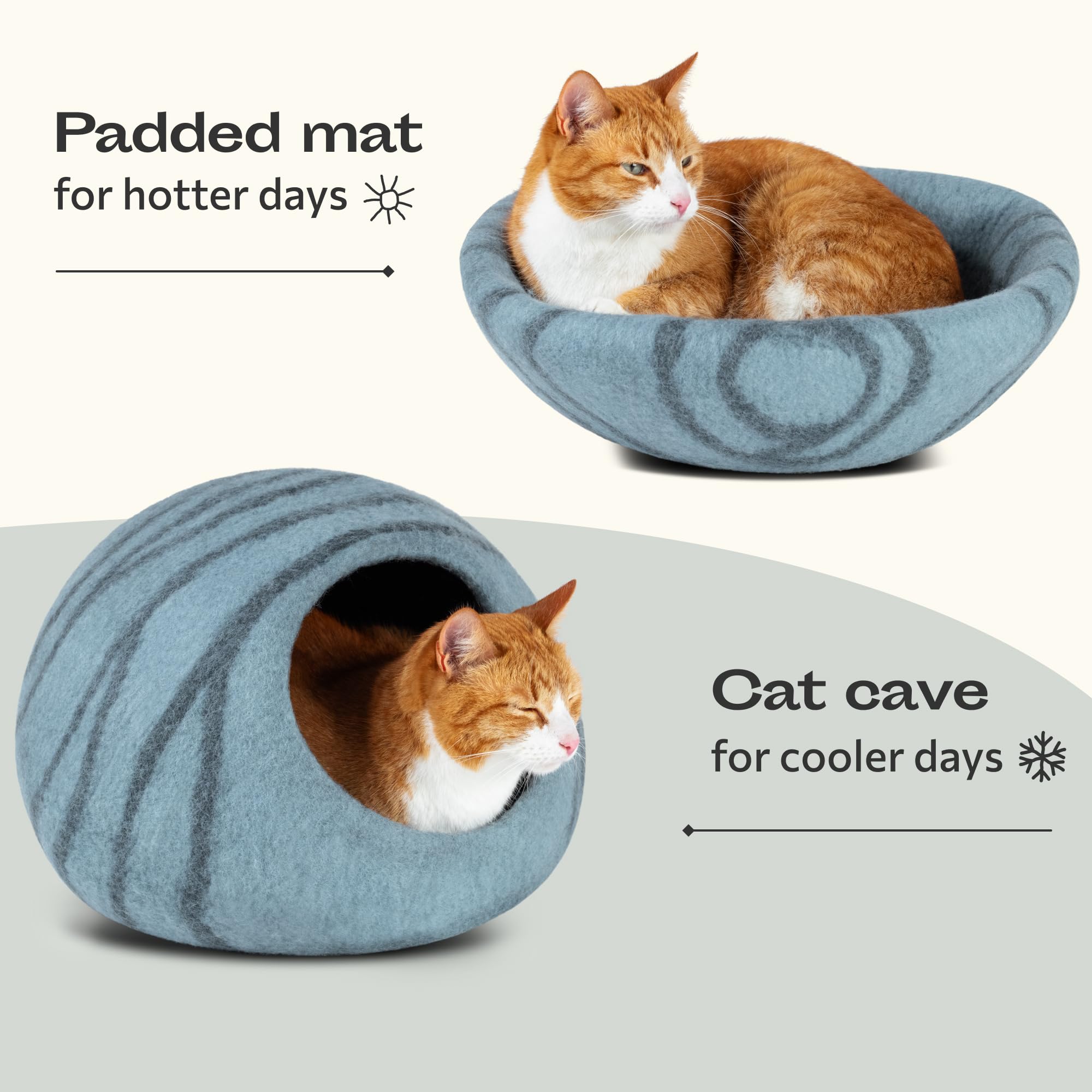 MEOWFIA Katzenbett aus Merinowolle – Handgefilztes, Umweltfreundliches Katzenbett für Katzen & Kätzchen – Weiches Schlafbett, Warm im Winter & Kühl im Sommer, Stilvolles Design