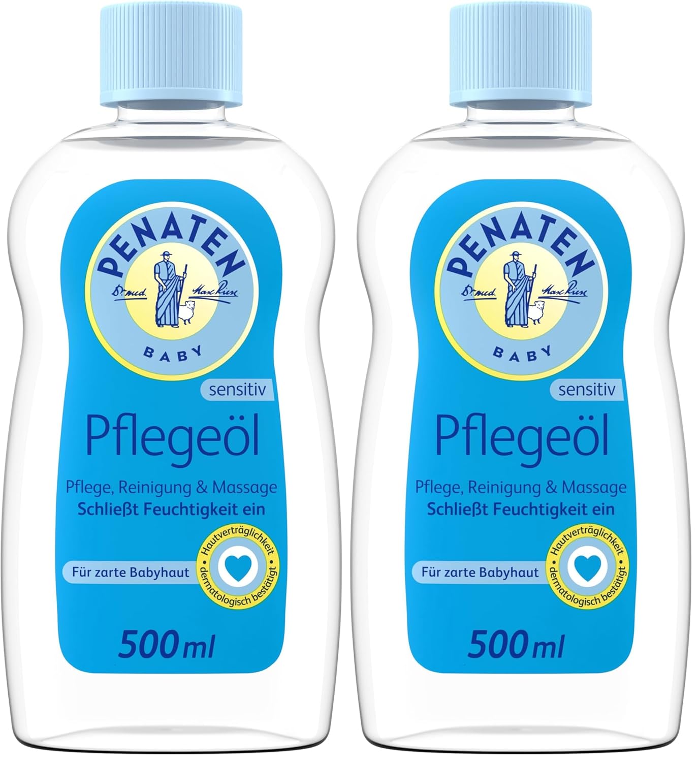 Penaten Pflegeöl 500ml, sanftes Baby Massageöl und Babyöl zur Pflege, Reinigung und Massage, ohne Parabene und Farbstoffe, für Neugeborene