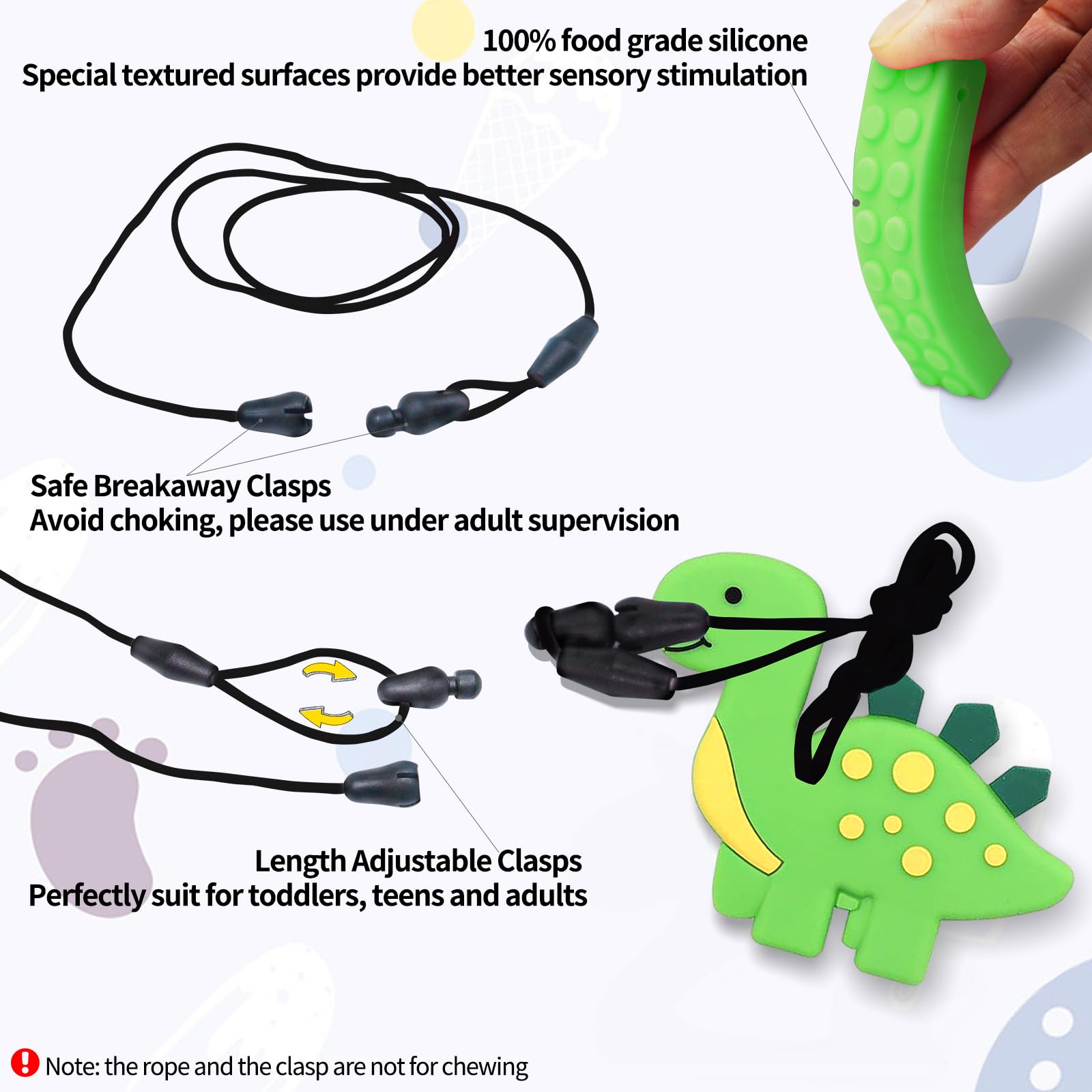 Kaukette für Kinder, 6 Stück Sensory Kauen Halskette, Silikon Beißring für Baby, Autismus Spielzeug für Jungen und Mädchen, Perfekt für Kinder mit ADHS, Zahnen, Beißende, Fingernägel Kauen (Blau)