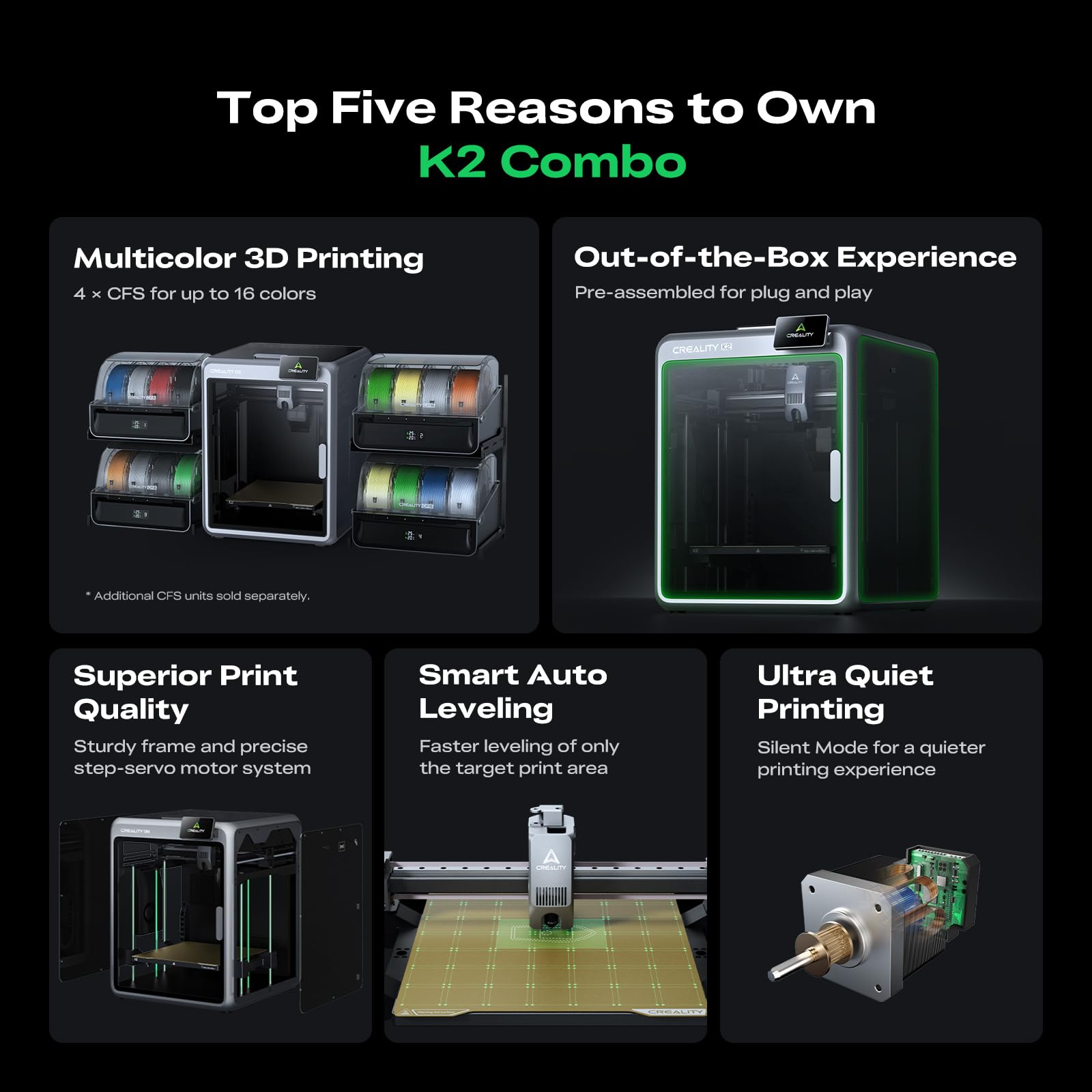 Creality K2 Combo 3D Printer, Multicolor Printing with CFS, High-Speed 600mm/s, Smart Auto Leveling, Quiet Printing, 300°C Nozzle, Dual AI Camera, Direct Drive Extruder, Build Volume 260x260x260mm