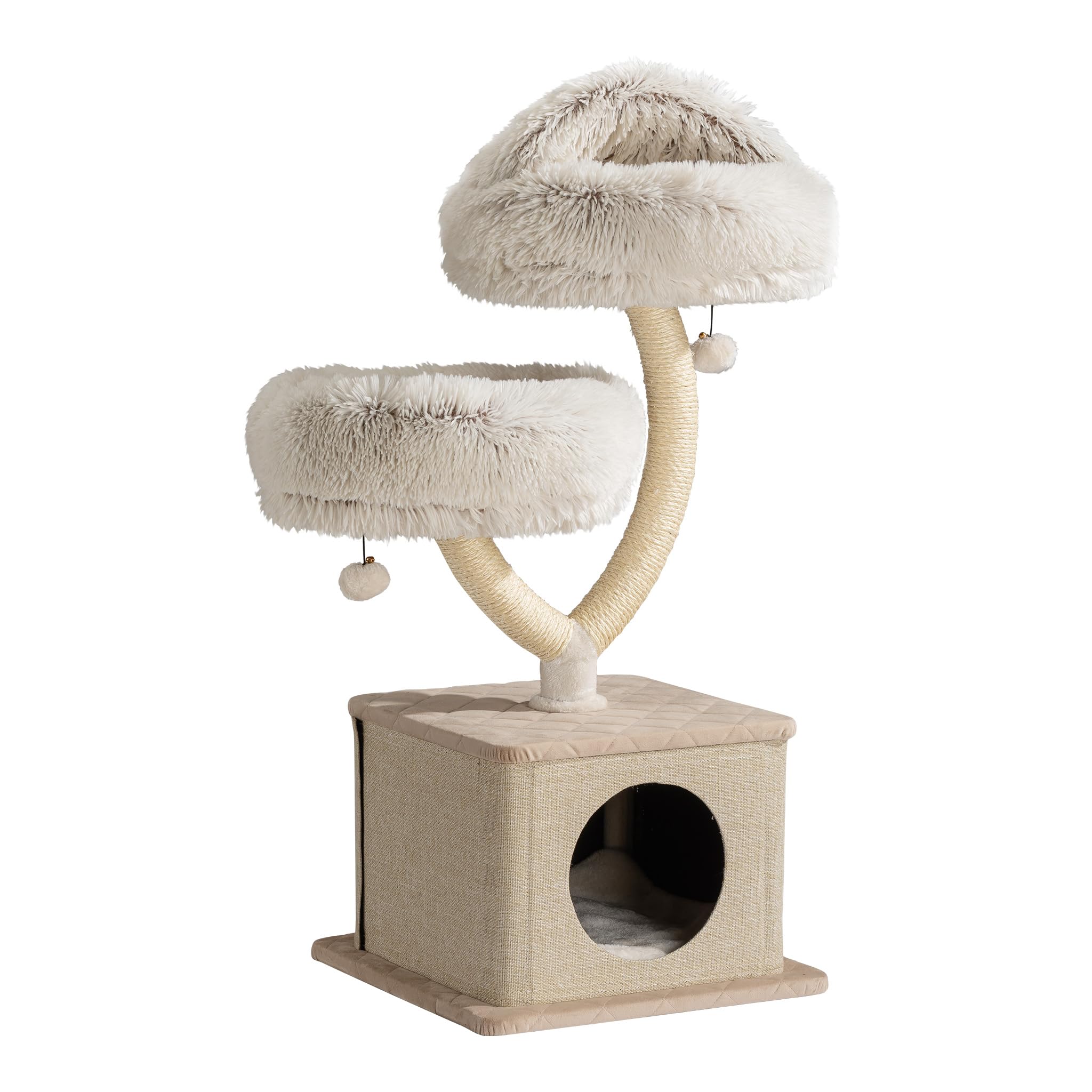 Fudajo Designer Kratzbaum mit Hängeliege, Katzenkratzbaum 59 x 59 x 169 cm, Katzenbaum bis max. 15 kg mit Sisal und Plüsch, Katzenmöbel mit 3 Etagen