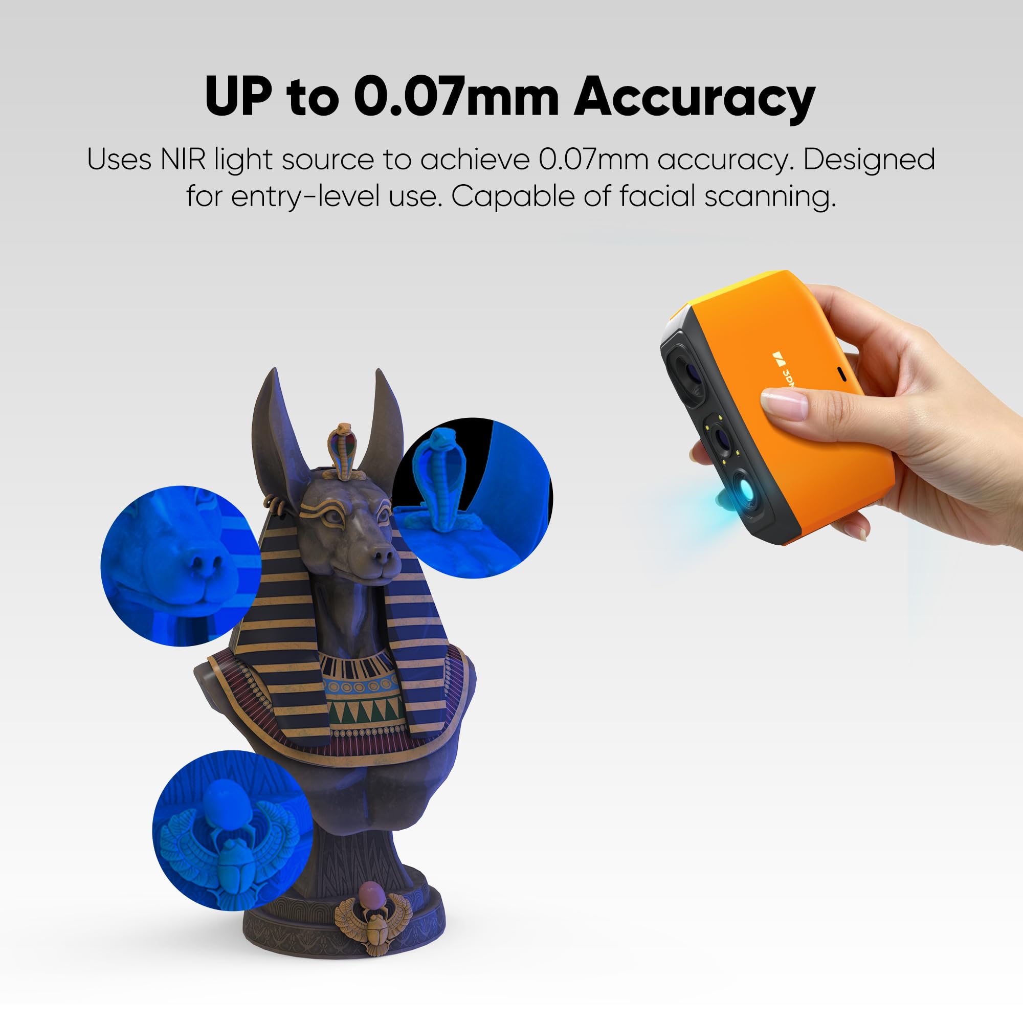 3DMakerpro Fox 3D Scanner, 0.07mm Accuracy 3D Scanner for 3D Printing, Entry-Level Easy Scanning for Small to Large Objects