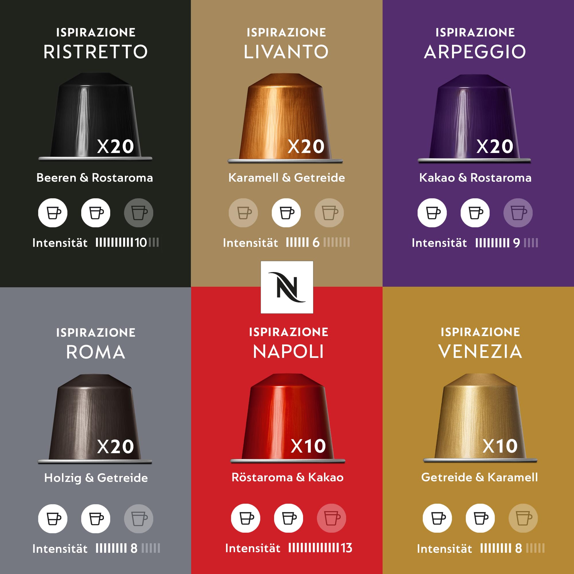 NESPRESSO ORIGINAL Ispirazione Italiana Auswahl 100 Kaffeekapseln | Arabica & Robusta Kaffee | Mittlere bis dunkle Röstung