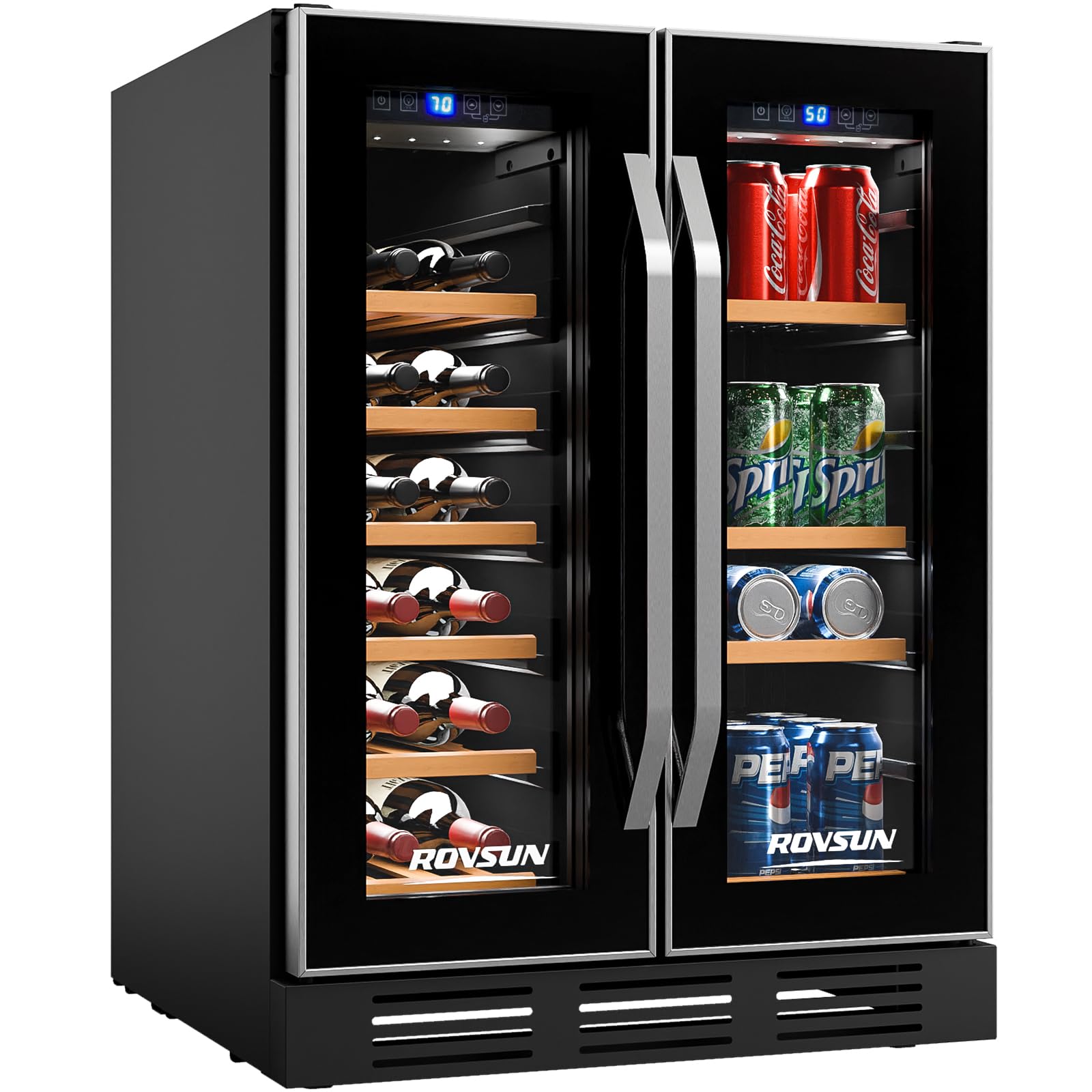 ROVSUN 18 Bottle Wine Fridge, Freestanding Compressor Wine Cooler Refrigerator, Beverage Wine Chiller with Digital Temperature Control & Double-layer Glass Door for Red White Wine, Champagne, Beer