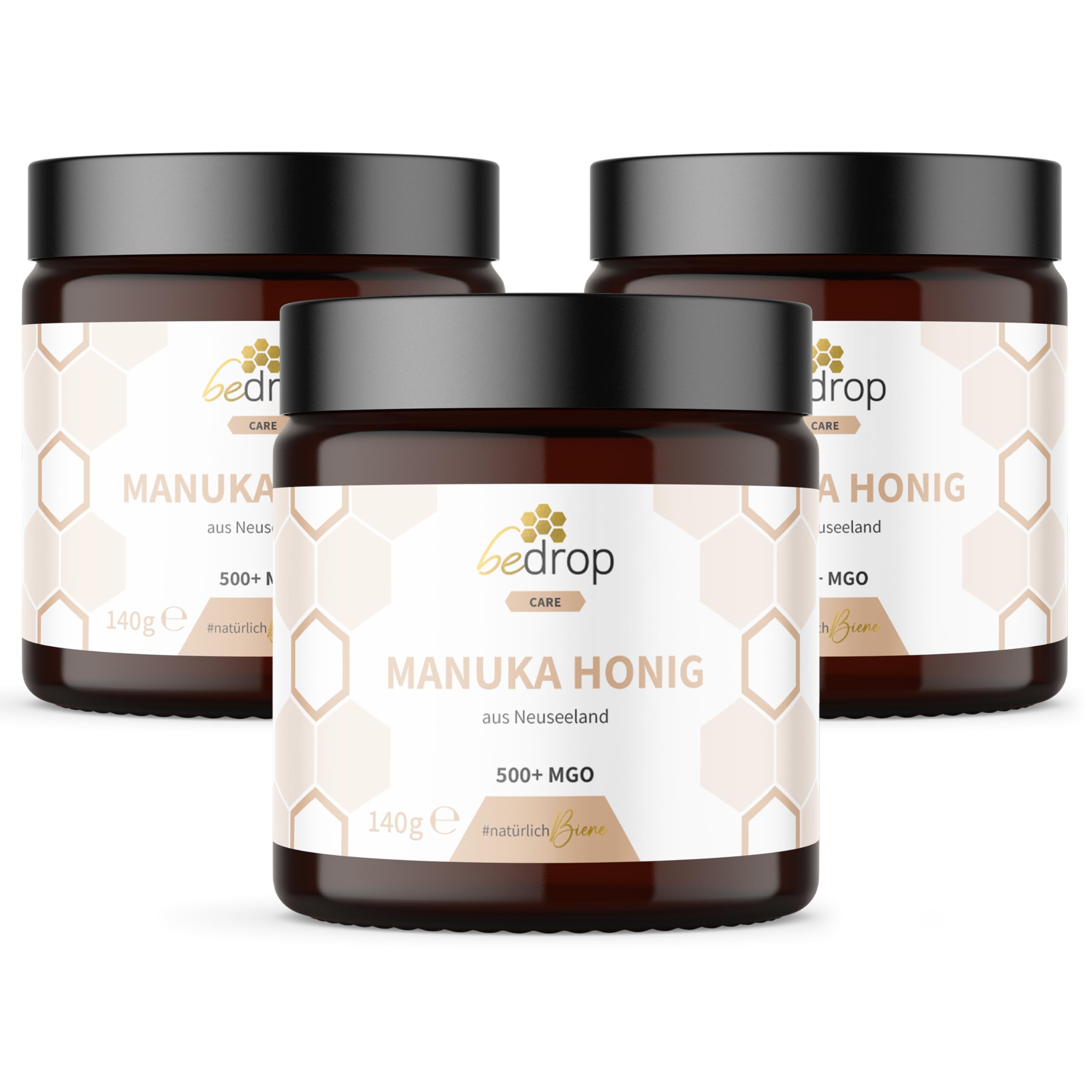 bedrop Manuka Honig mit MGO 500+ XXL Glas - 100% echter Premium Manukahonig aus Neuseeland mit zertifiziertem Methylglyoxal Gehalt (Analyse-Zertifikat) - 140g