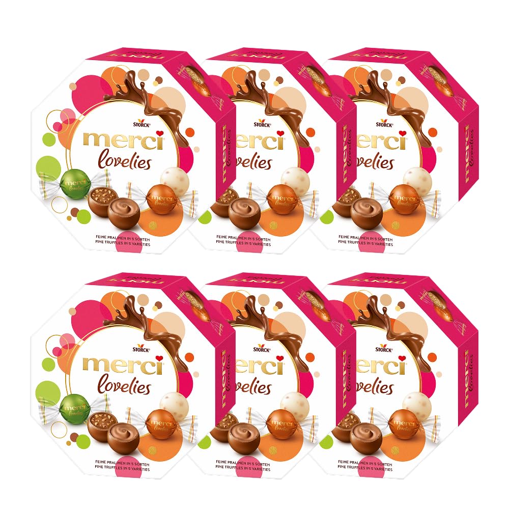 merci lovelies Classic – 1 x 185 g – Pralinen-Schachtel mit 5 gefüllten Schokoladen-Spezialitäten – Schokokugeln zum Teilen & Verschenken
