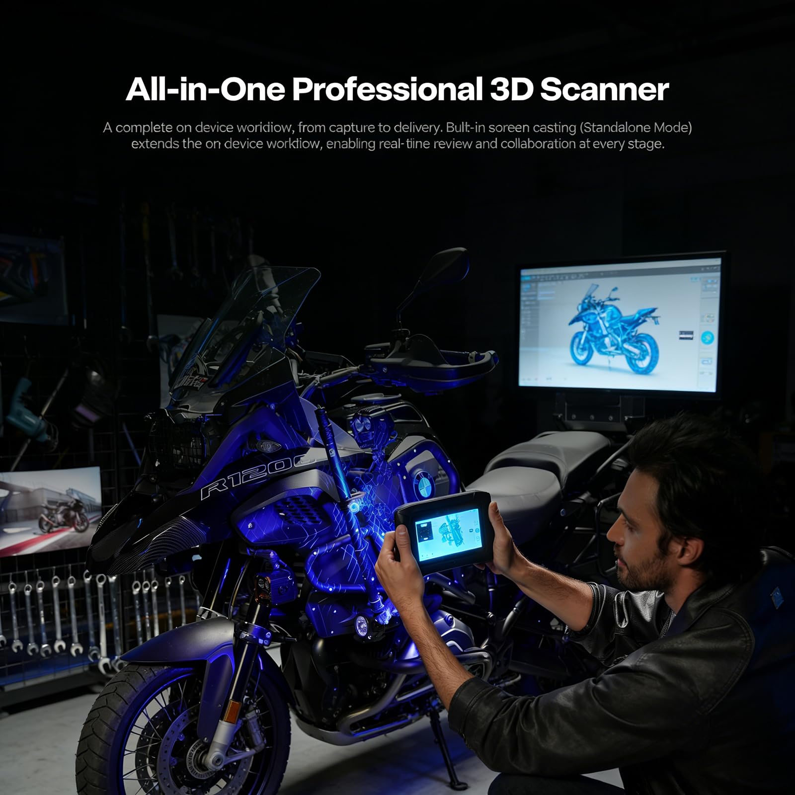 Creality Sermoon P1 3D Scanner, Handheld 22+7+1 Blue Laser&Infrared Wireless 3D Scanner with 6"Touch Screen, Supports Standalone&PC Modes, 0.02mm/m Accuracy for Modified Vehicles, Reverse Engineering