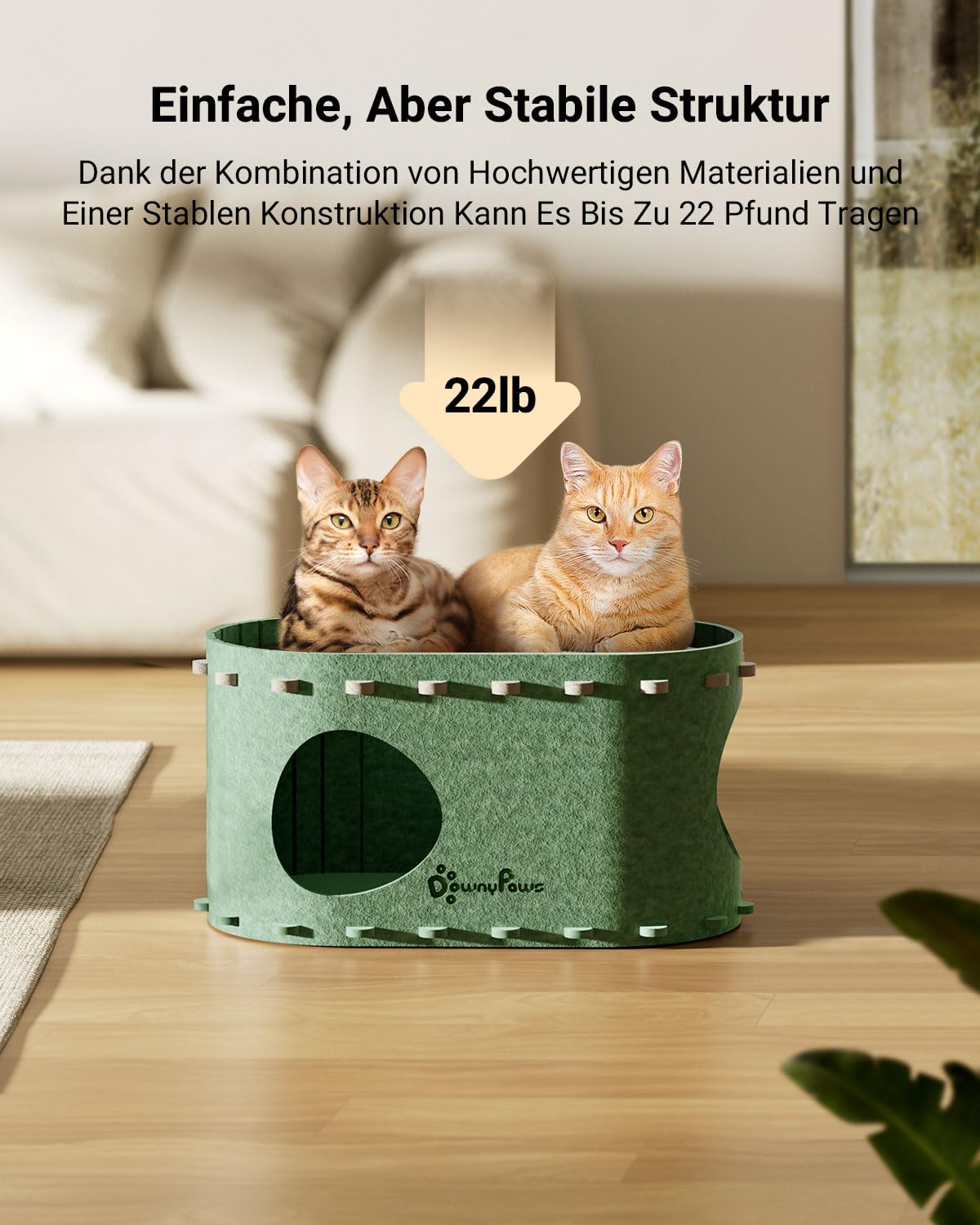Katzenhöhle Filz, Katzenhaus aus Filz, Katzenbett, Katzenhöhle für Katzen, 58 x 33 x 30cm, Peek-a-Boo zum Spielen, Winterfest, Schutz der Katzennägel, Beige