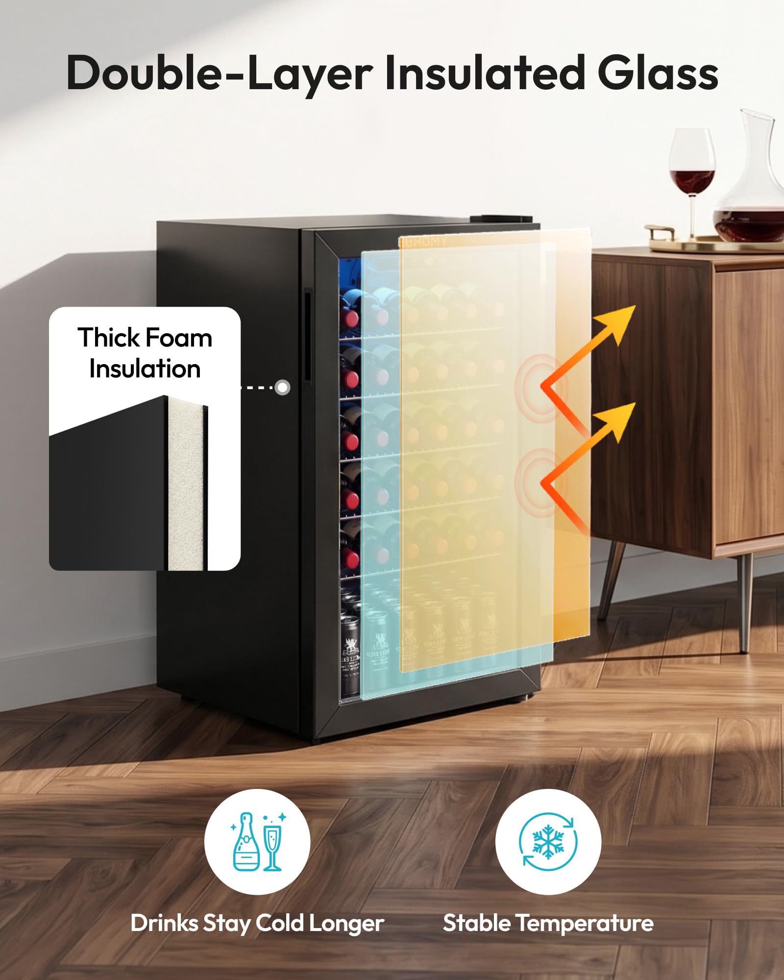 EUHOMY 25 bottle Wine Cooler Refrigerator, Freestanding Compressor Wine Fridge with Adjustable Temperature and Digital Control, Mini Fridge with Glass Door for Red White Wine, Beer, Black