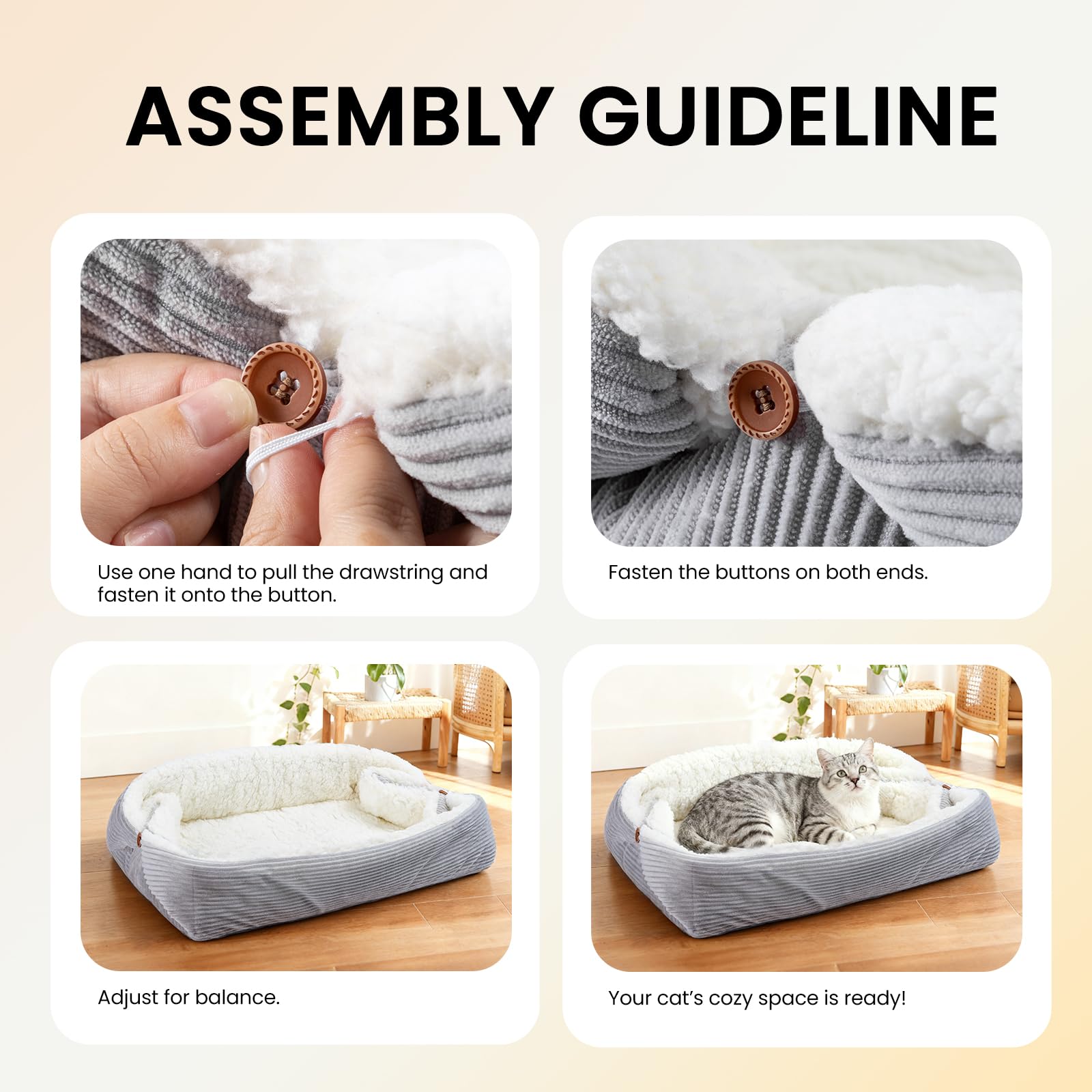 Weiches Katzenbett Waschbar 42x38 cm Plüsch Haustierbett für Kleine Hunde und Katzen - 2 in 1 Katzenkissen Katzendecke Katzensofa Nest Bett, Entfaltete Größe 61x51 cm