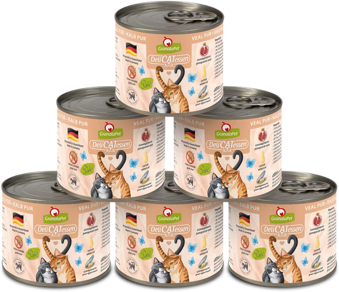 GranataPet DeliCatessen Huhn PUR, Nassfutter für Katzen, Futter ohne Getreide & ohne Zuckerzusätze, Katzenfutter mit hohem Fleischanteil & hochwertigen Ölen, 6 x 400 g