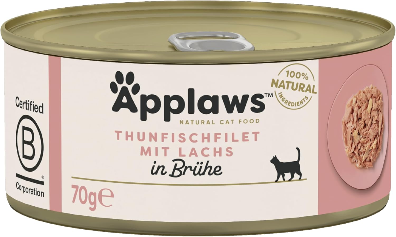 Applaws 100% Natural Thunfischfilet Nassfutter in Brühe für ausgewachsene Katzen - 24 x 70g Dosen