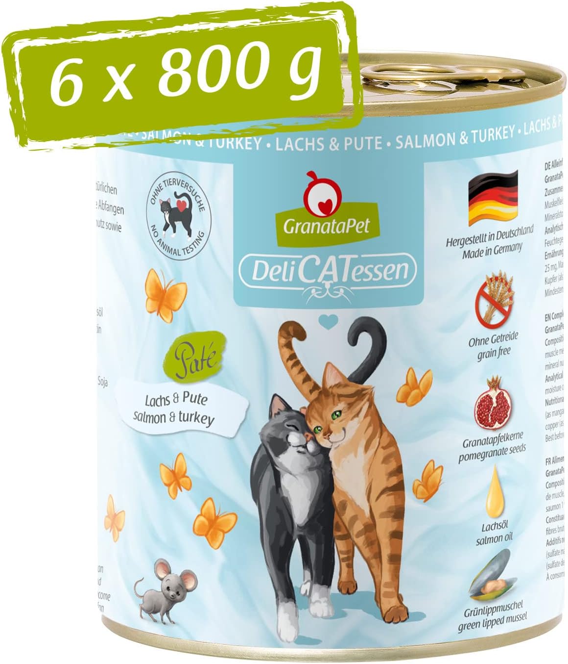 GranataPet DeliCatessen Huhn PUR, Nassfutter für Katzen, Futter ohne Getreide & ohne Zuckerzusätze, Katzenfutter mit hohem Fleischanteil & hochwertigen Ölen, 6 x 400 g