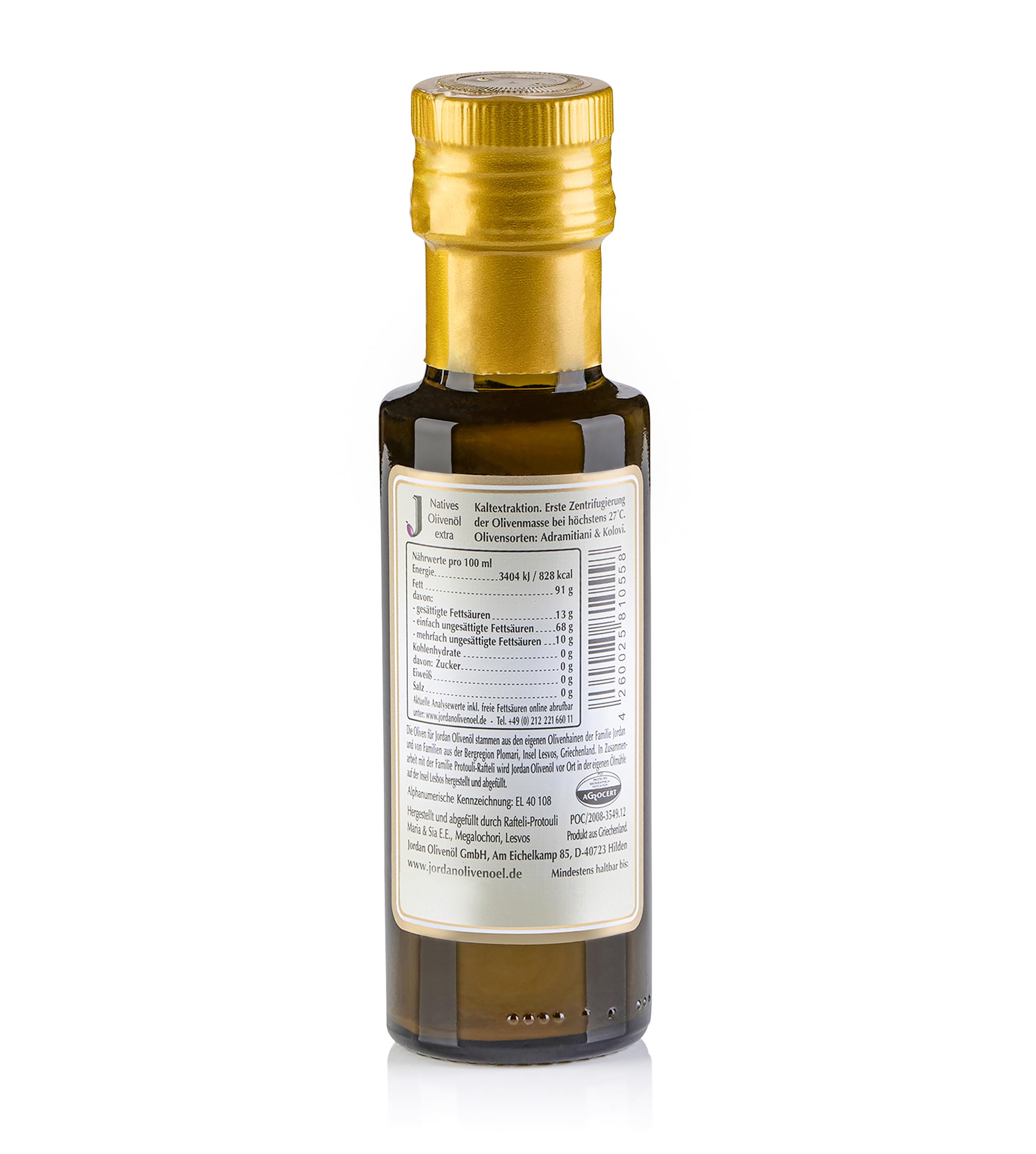 Jordan Olivenöl – Natives Olivenöl Extra - Flasche - 750 Milliliter - Öl kaltgepresst - griechische Oliven von Lesbos aus Jordans Olivenhainen - Ölflasche mit integriertem Ausgiesser & Tropfschutz