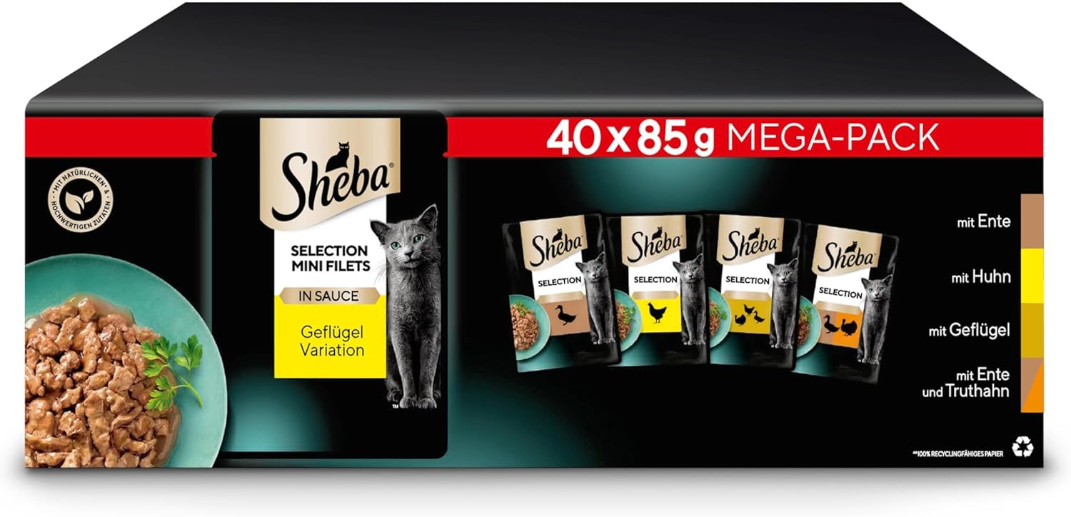 SHEBA Adult Katzenfutter nass - 40x85g Portionsbeutel - Geflügel Variation in Sauce - Nassfutter für Katzen - 1 Großpackung