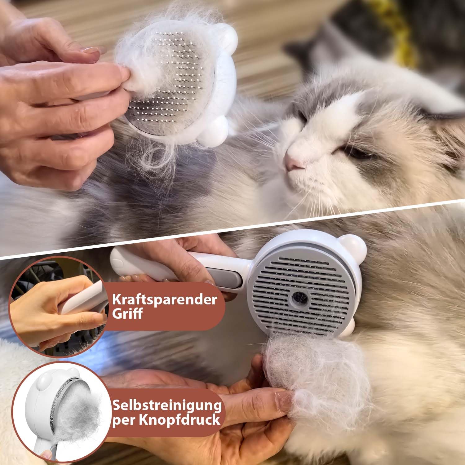 Katzenbürste mit Dampf & Auslöseknopf, Wiederaufladbar Dampfbürste von Katze Hunde, Spray Haustierhaar Bürste, Massage Steamer Kamm für Langhaar und Kurzhaar zum Entfernen Losem Fell und Schmutz