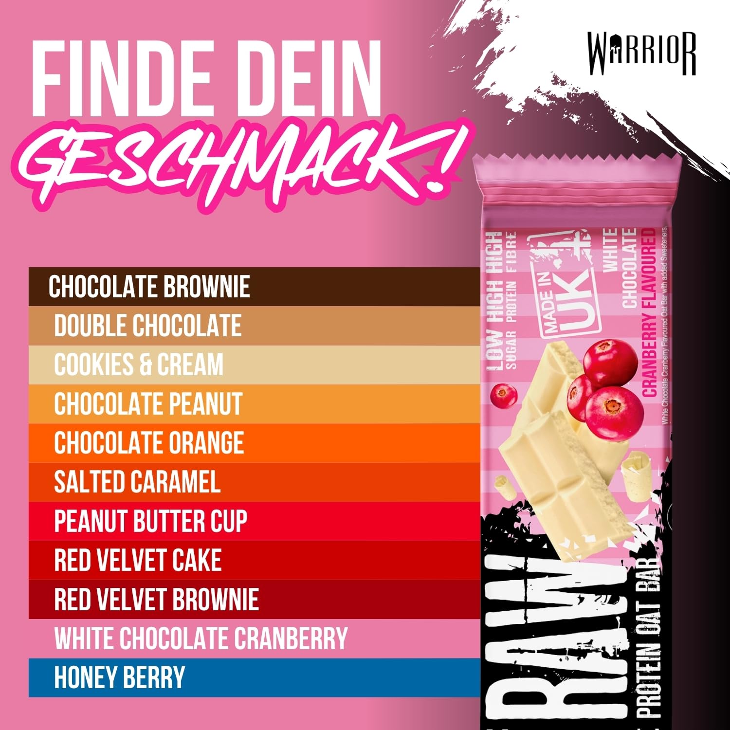 Warrior Raw Proteinriegel 12 x 75 g – Ballaststoffreicher Haferriegel mit Protein, High Protein Snack ohne Zucker, Natürlicher Haferflocken Riegel mit Präbiotika – Schoko-Brownie