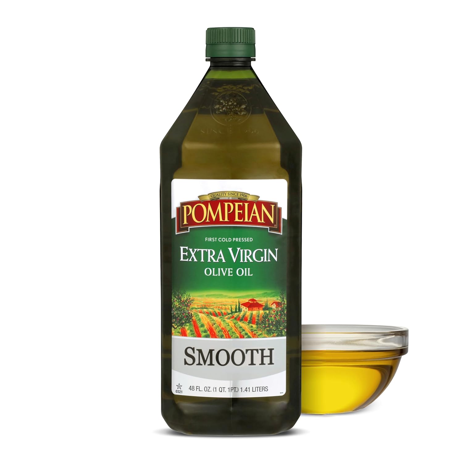 Pompeian Smooth Extra Virgin Olive Oil, Contains Polyphenols, First Cold Pressed, 68 Fl Oz