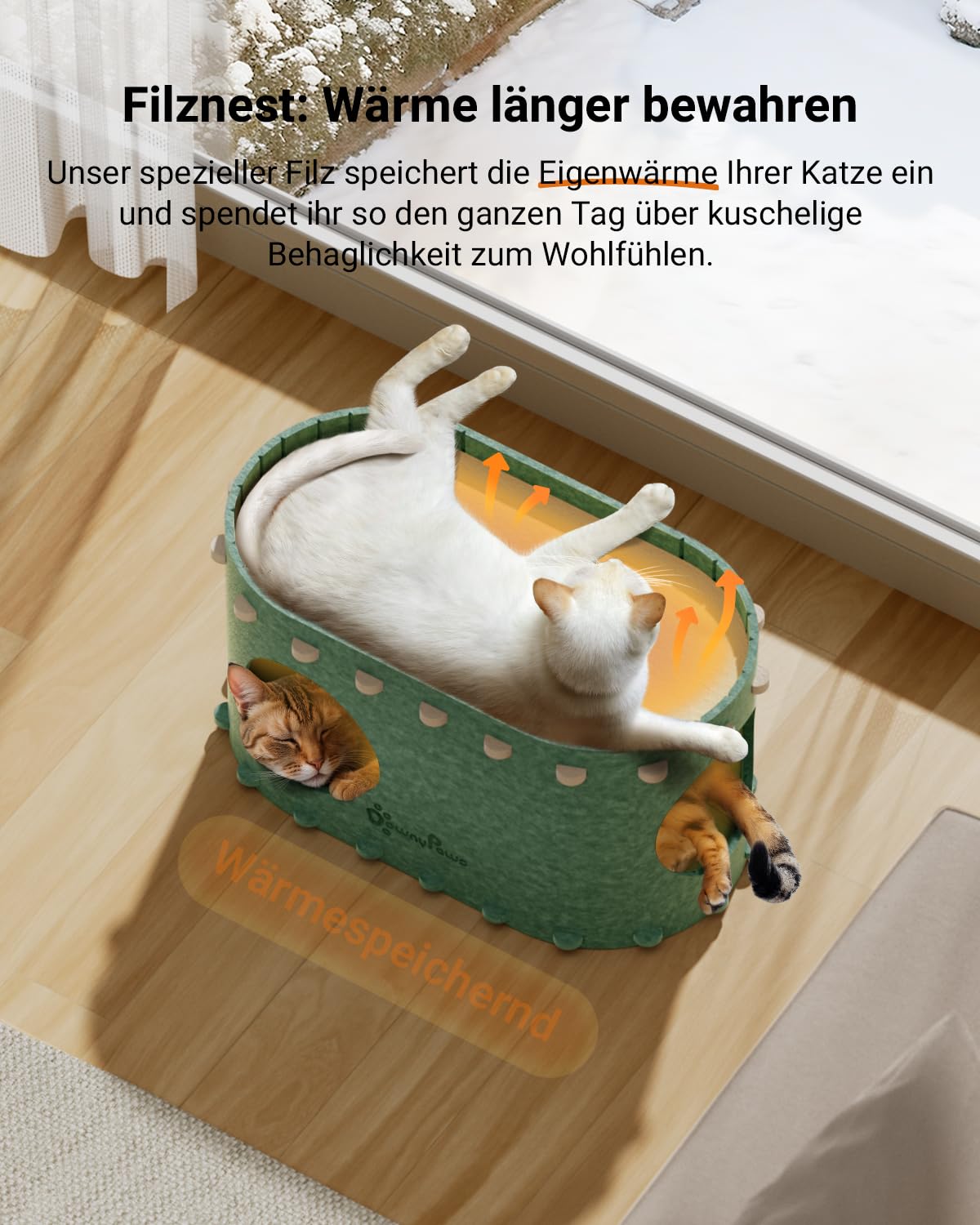 Katzenhöhle Filz, Katzenhaus aus Filz, Katzenbett, Katzenhöhle für Katzen, 58 x 33 x 30cm, Peek-a-Boo zum Spielen, Winterfest, Schutz der Katzennägel, Beige