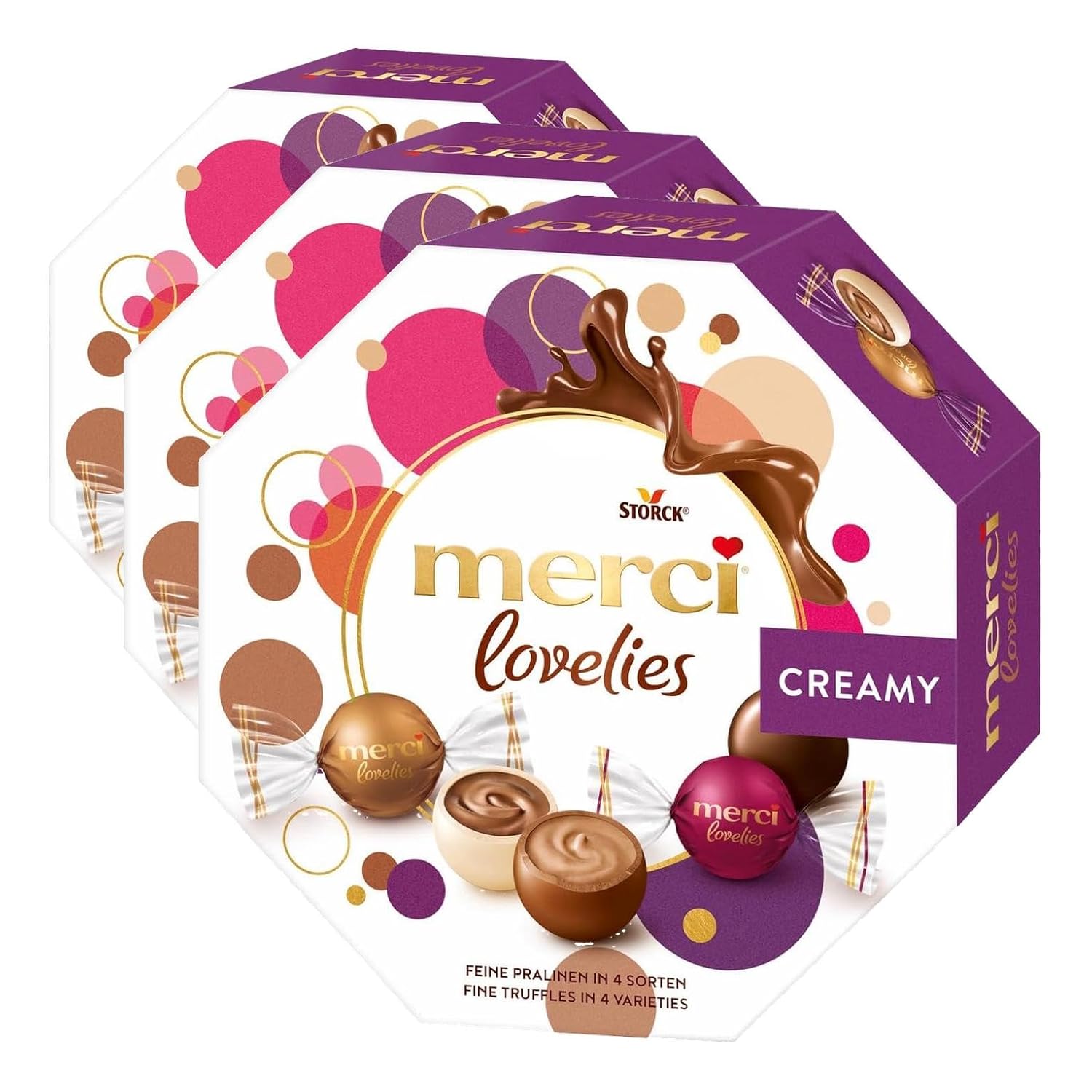 merci lovelies Classic – 1 x 185 g – Pralinen-Schachtel mit 5 gefüllten Schokoladen-Spezialitäten – Schokokugeln zum Teilen & Verschenken
