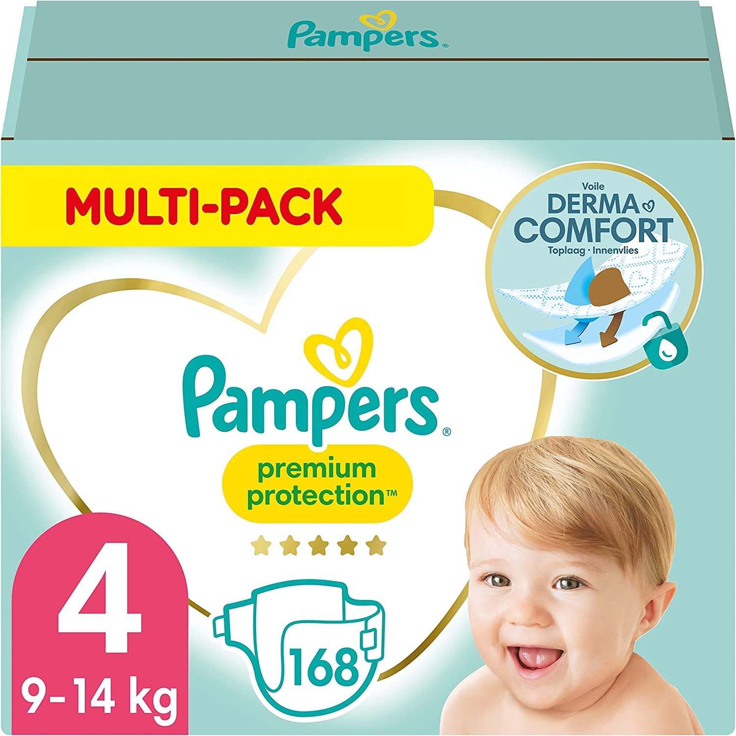 Pampers Premium Protection Größe 4, 186 Windeln, 9kg-14kg, unser Nr. 1 Haut- und Auslaufschutz