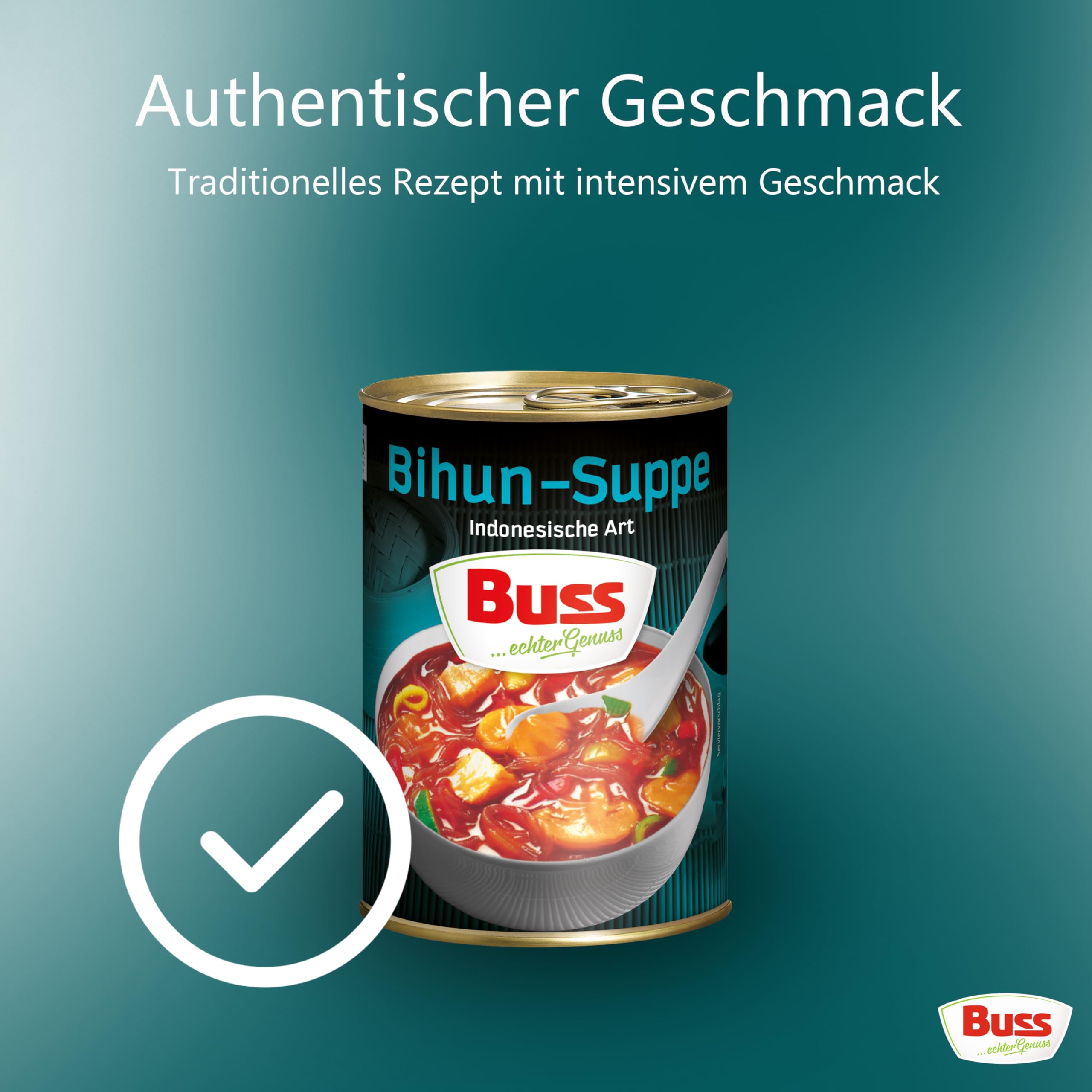 Buss Asia Suppen - Bihunsuppe Original nach indonesischer Art - Milde Asia Suppe mit Paprika, Hühnerfleisch und Glasnudeln - Schnelle Fertiggerichte zum Aufwärmen in Mikrowelle & Topf - 12 x 400g