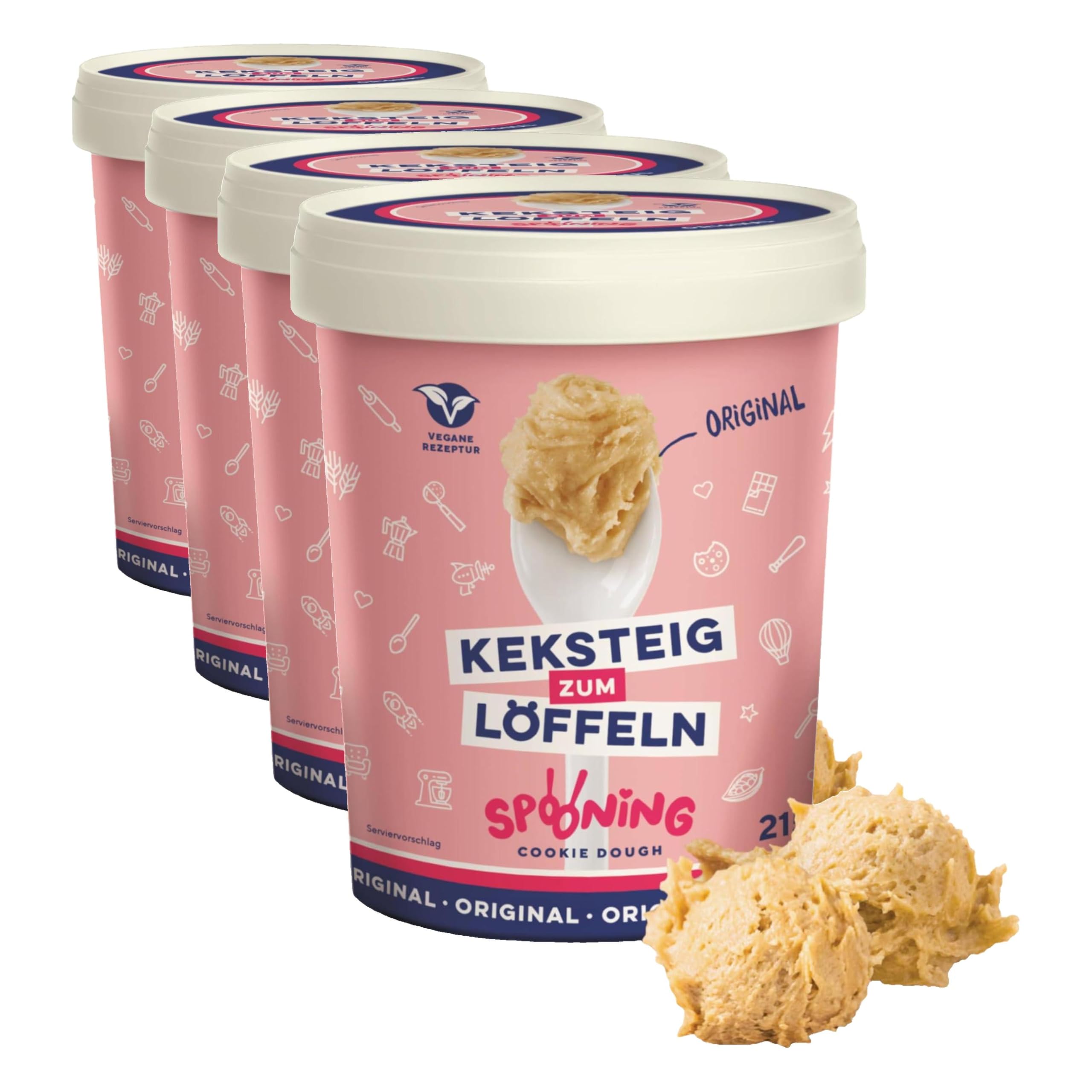 Spooning Cookie Dough Bundle, Keksteig zum Löffeln in 4 verschiedenen Sorten, Classic, Chocolate Chips, Black Cookie Crunch, Lemon Cake, 4x 215g