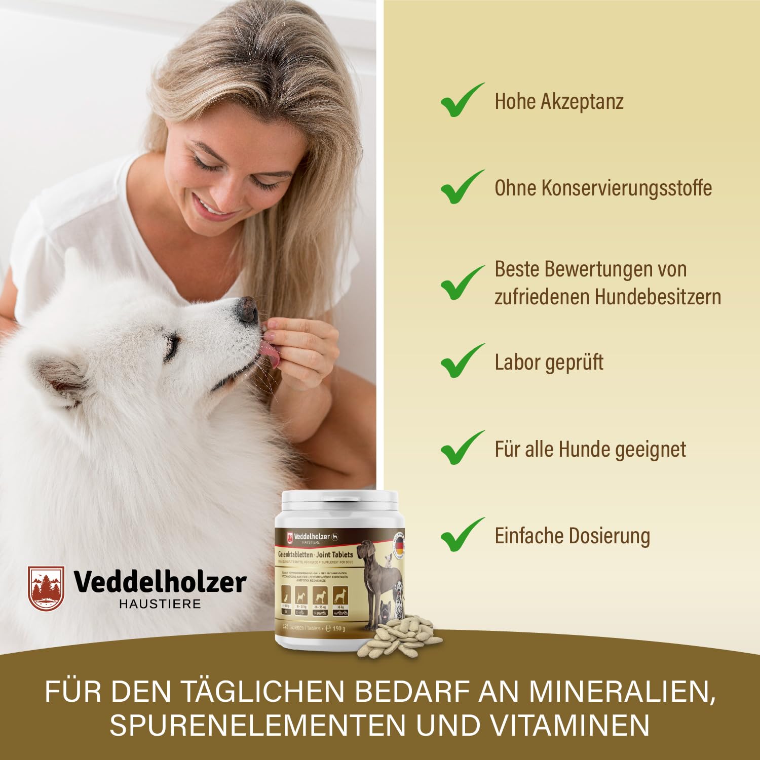 Veddelholzer VERGLEICHSSIEGER 2024 Hunde Gelenktabletten mit Grünlippmuschel Hund MSM & Teufelskralle Glucosamin & Kollagen 125 Kapseln Hunde Leckerlis