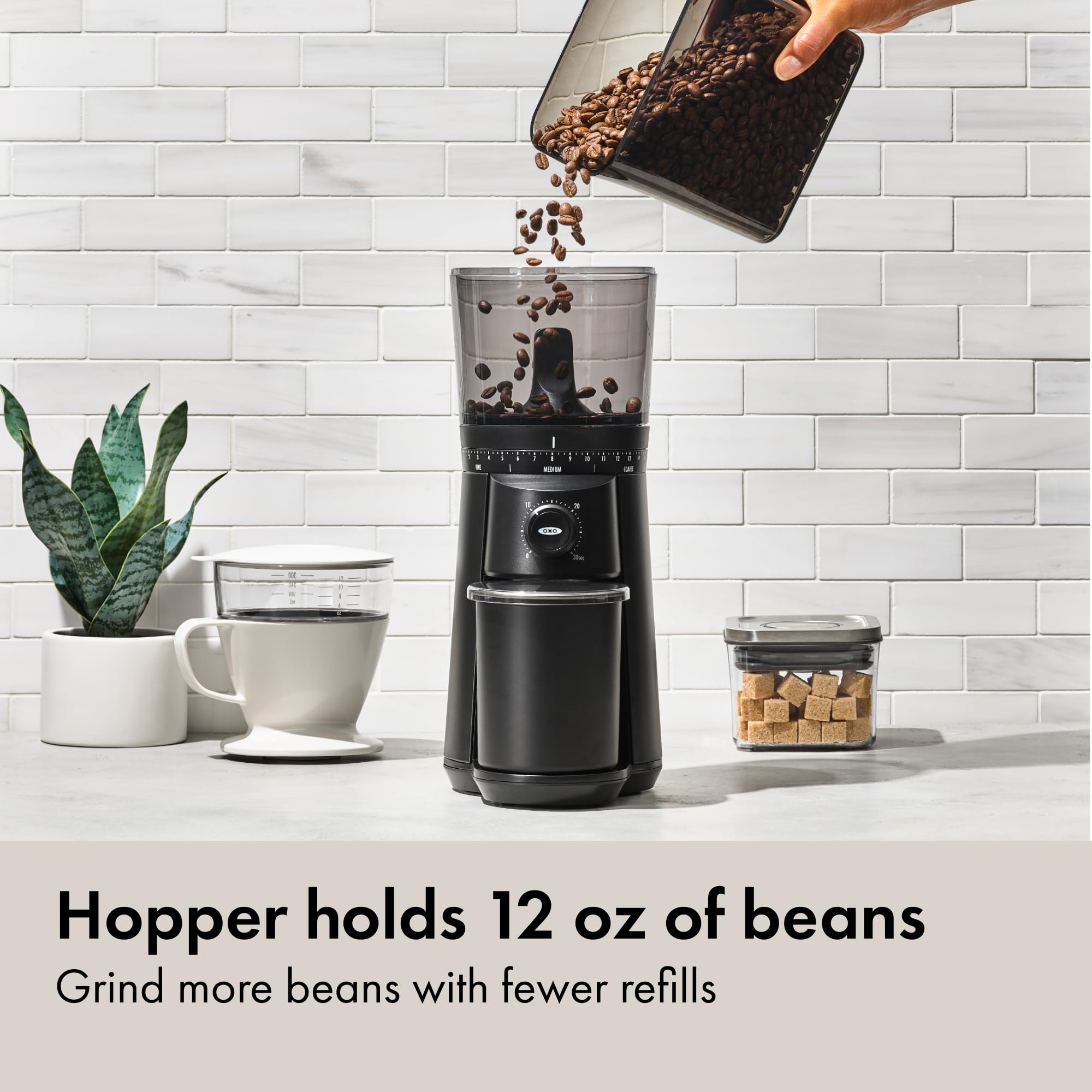 OXO Brew Conical Burr Coffee Grinder - Silver, Stainless Steel Burrs, One-Touch Automatic Smart Grind