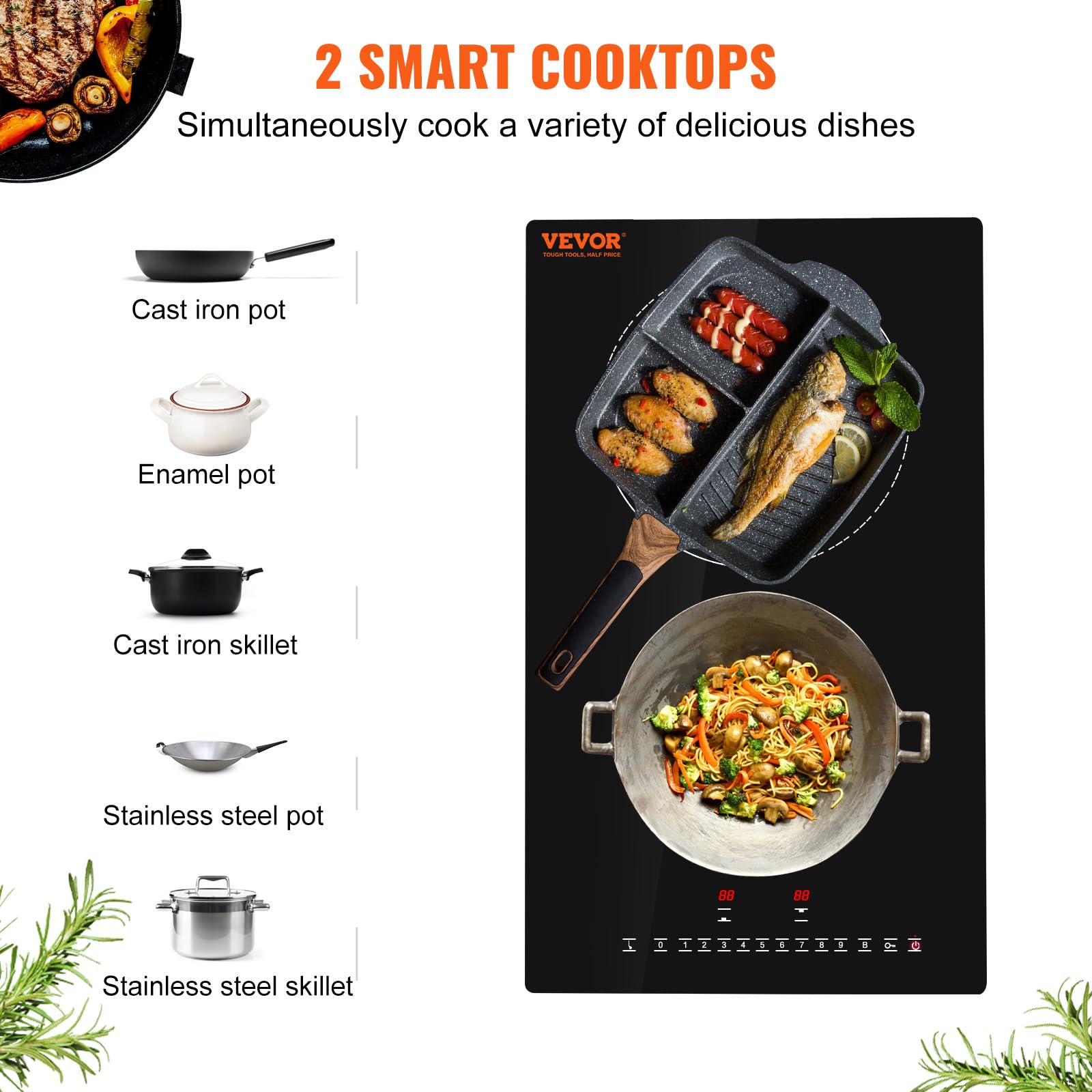 VEVOR Built-in Induction Electric Stove Top 30 Inch,5 Burners Electric Cooktop,9 Power Levels & Sensor Touch Control,Easy to Clean Ceramic Glass Surface,Child Safety Lock,240V