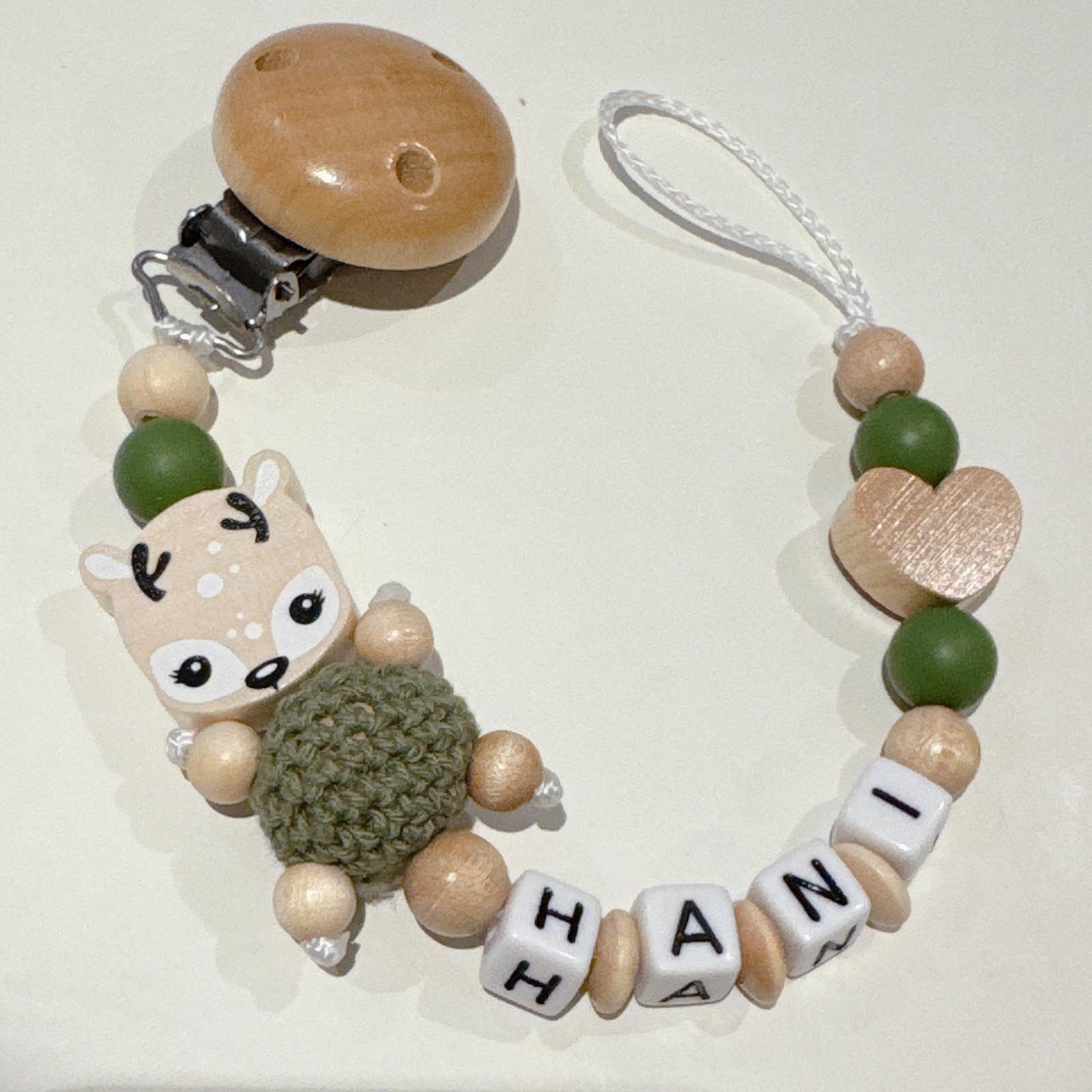Schnullerband mit Namen für Mädchen & Jungen personalisierte Baby Geschenke (Reh Rosa)