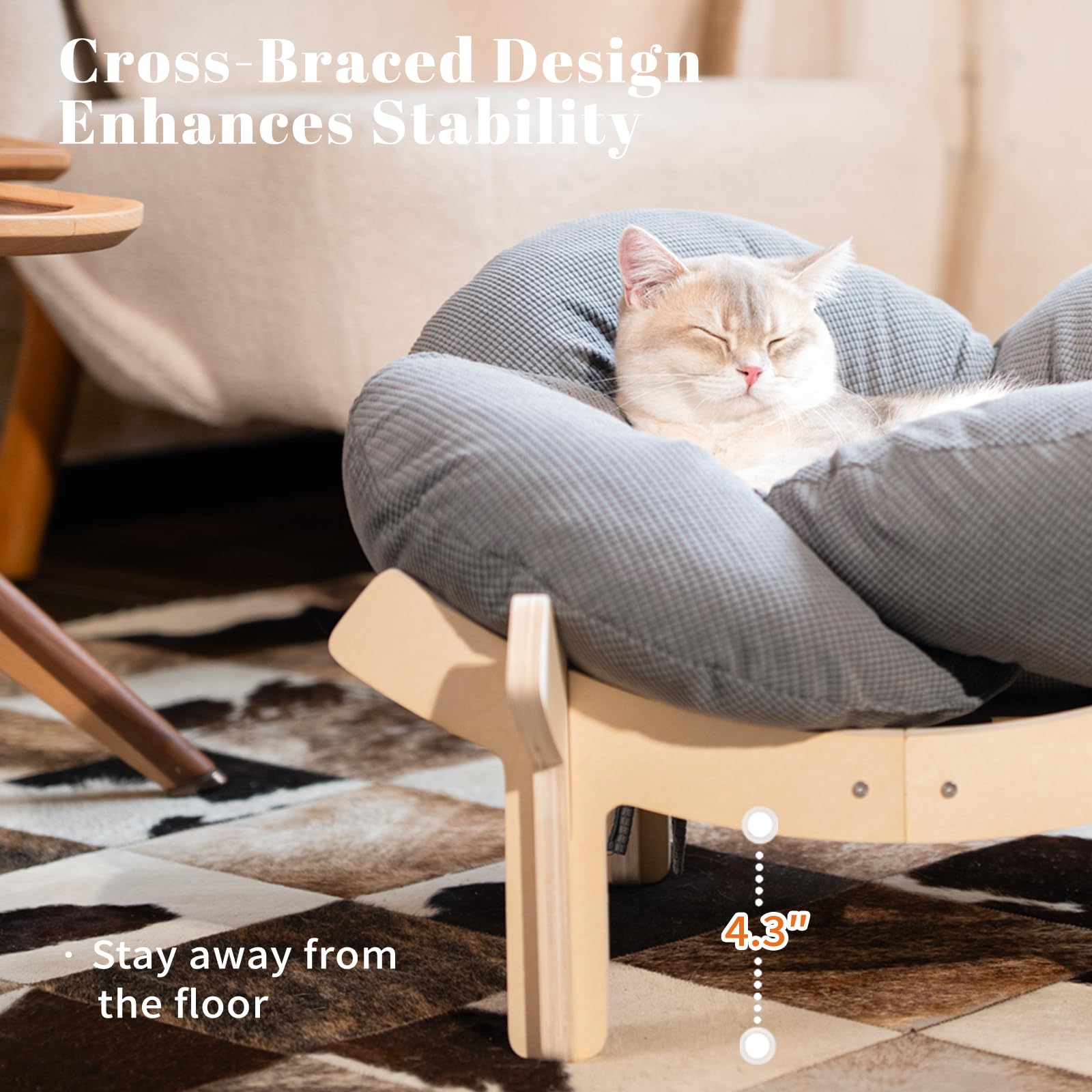 CheerPals Erhöhtes Katzenbett Blumenform, 55cm L&W Großes Katzensofa, Stilvoll Katzenstuhl mit Hochelastischer Weich Kissen, Katzenmöbel zum Schlafen für Alle Katze