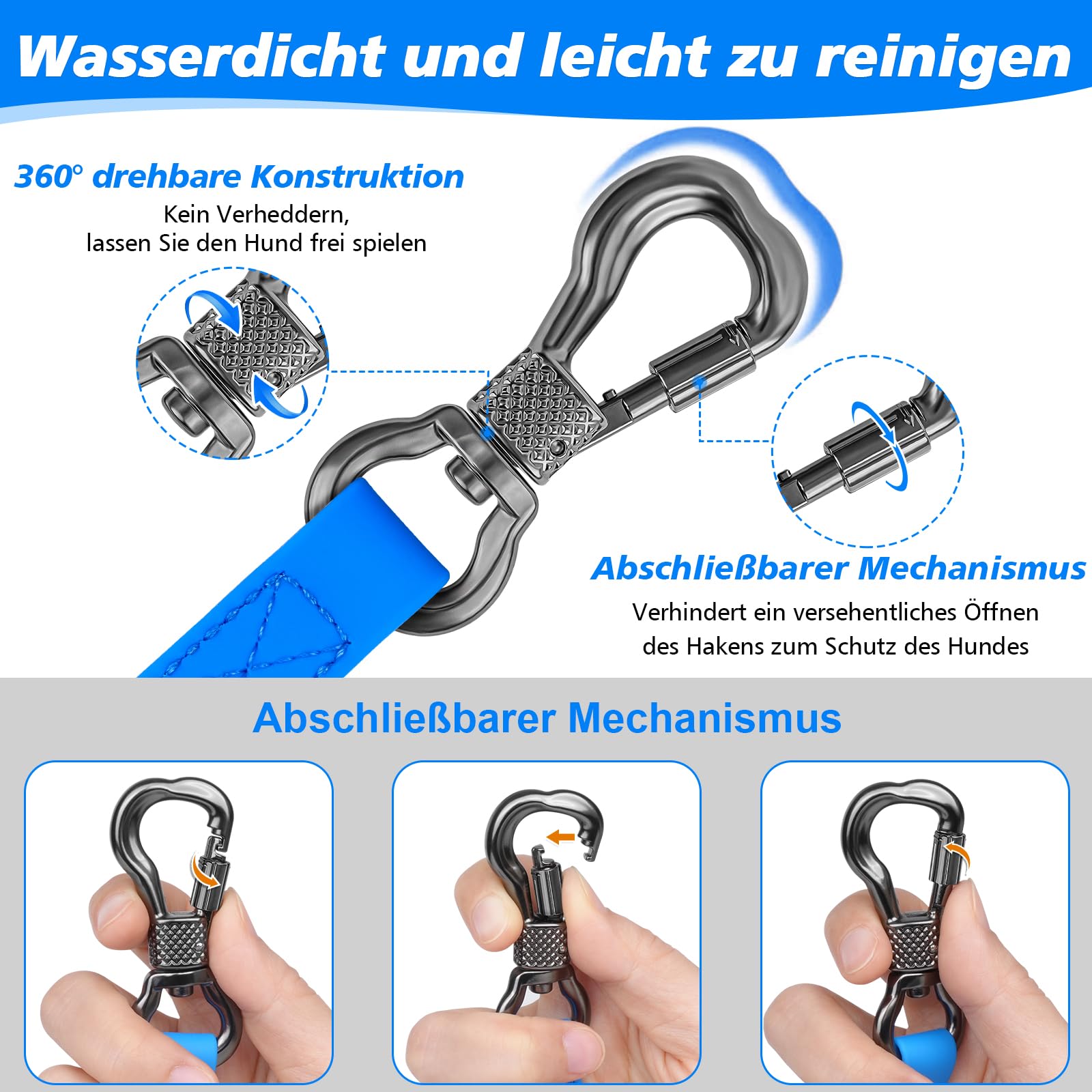 X XBEN Wasserdicht Schleppleine für Hunde,3M 5M 10M 15M 20M 30M Gummierte Schleppleine mit Abschließbarer Karabine,Wasserfest Hundeleine Laufleine für Große bis Kleine Hunde,Robuste Trainingsleine