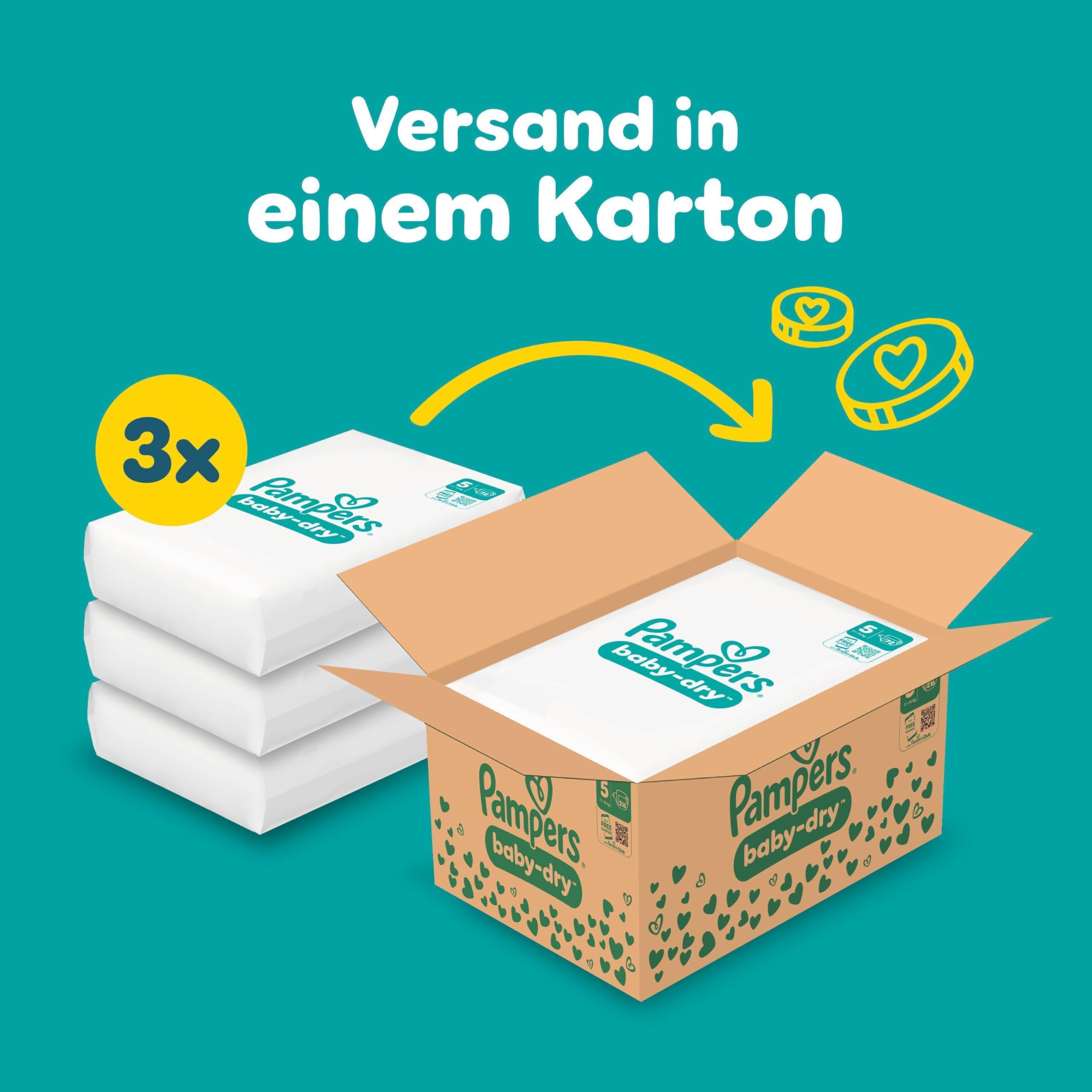 Pampers Baby-Dry Größe 8, 144 Windeln, 17kg+, Bis zu 100% Auslaufschutz & Komfort die ganze Nacht