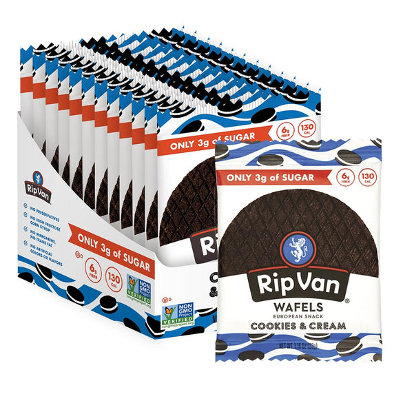 Rip Van Wafels Snickerdoodle Stroopwafels, Healthy Snacks, Non-GMO, Keto Friendly, Office Snacks, Low Sugar (3g), Low Calorie, 12 Pack