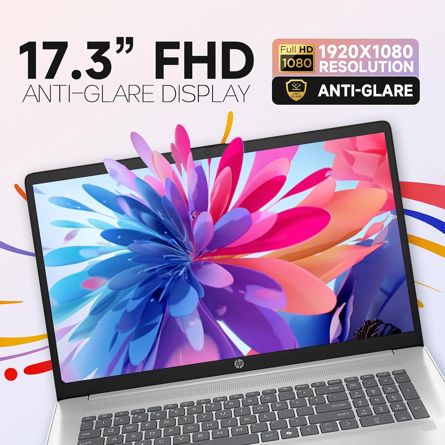 HP 17.3 Laptop FHD Intel i5 1334U 8GB RAM 256GB SSD Backlit KB Fingerprint | Laptop for Business & students, 17.3" FHD Anti-Glare Display, Wi-Fi 6 Connectivity, Lifetime Windows 11 Home & Copilot AI