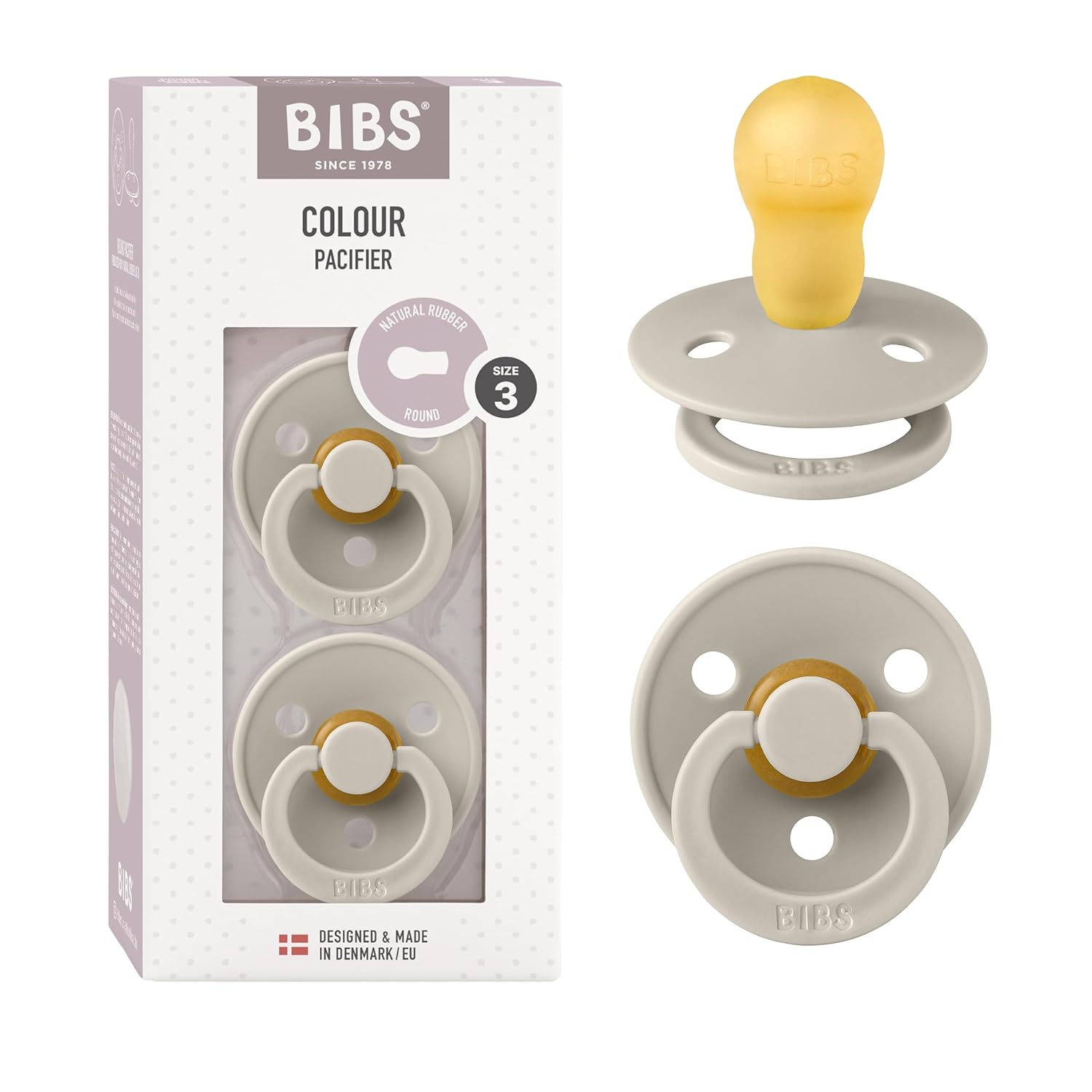 BIBS Colour Schnuller 2er-Pack, BPA-frei, Kirschform Nippel. Naturkautschuk/Latex, Hergestellt in Dänemark. Größe 1 | 0+ Monate | 2-Pack, Ivory/Sage