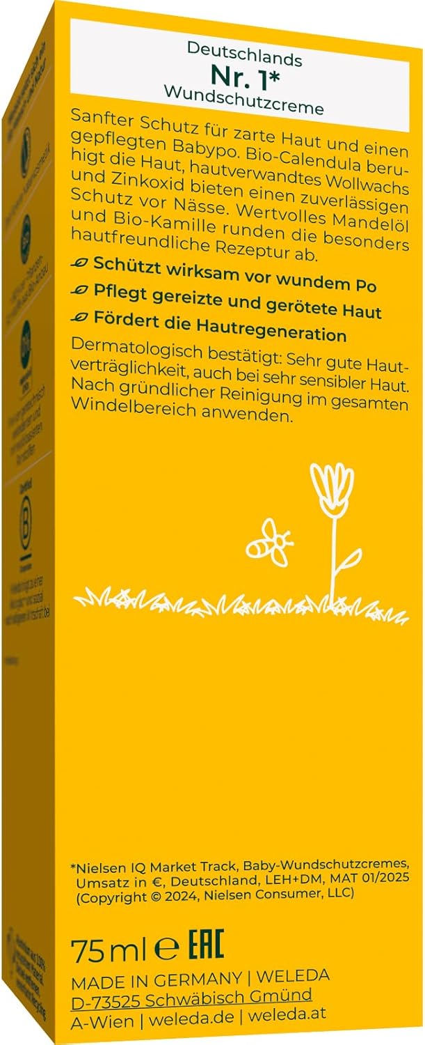 WELEDA Bio Baby Calendula Wundschutzcreme 75ml - Naturkosmetik Wundsalbe / Babycreme für den Schutz empfindlicher Baby Haut im Windelbereich. Hilft bei Rötungen, gereizter Haut und Wundsein