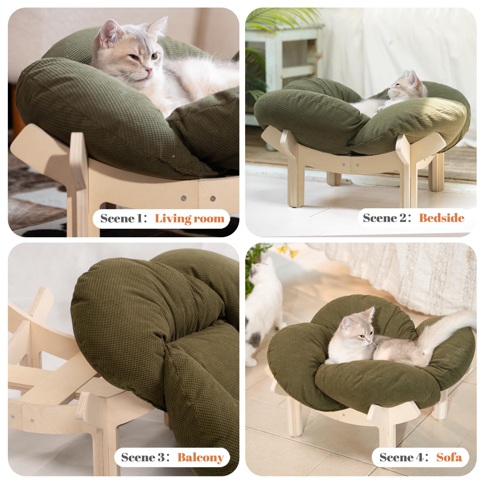 CheerPals Erhöhtes Katzenbett Blumenform, 55cm L&W Großes Katzensofa, Stilvoll Katzenstuhl mit Hochelastischer Weich Kissen, Katzenmöbel zum Schlafen für Alle Katze