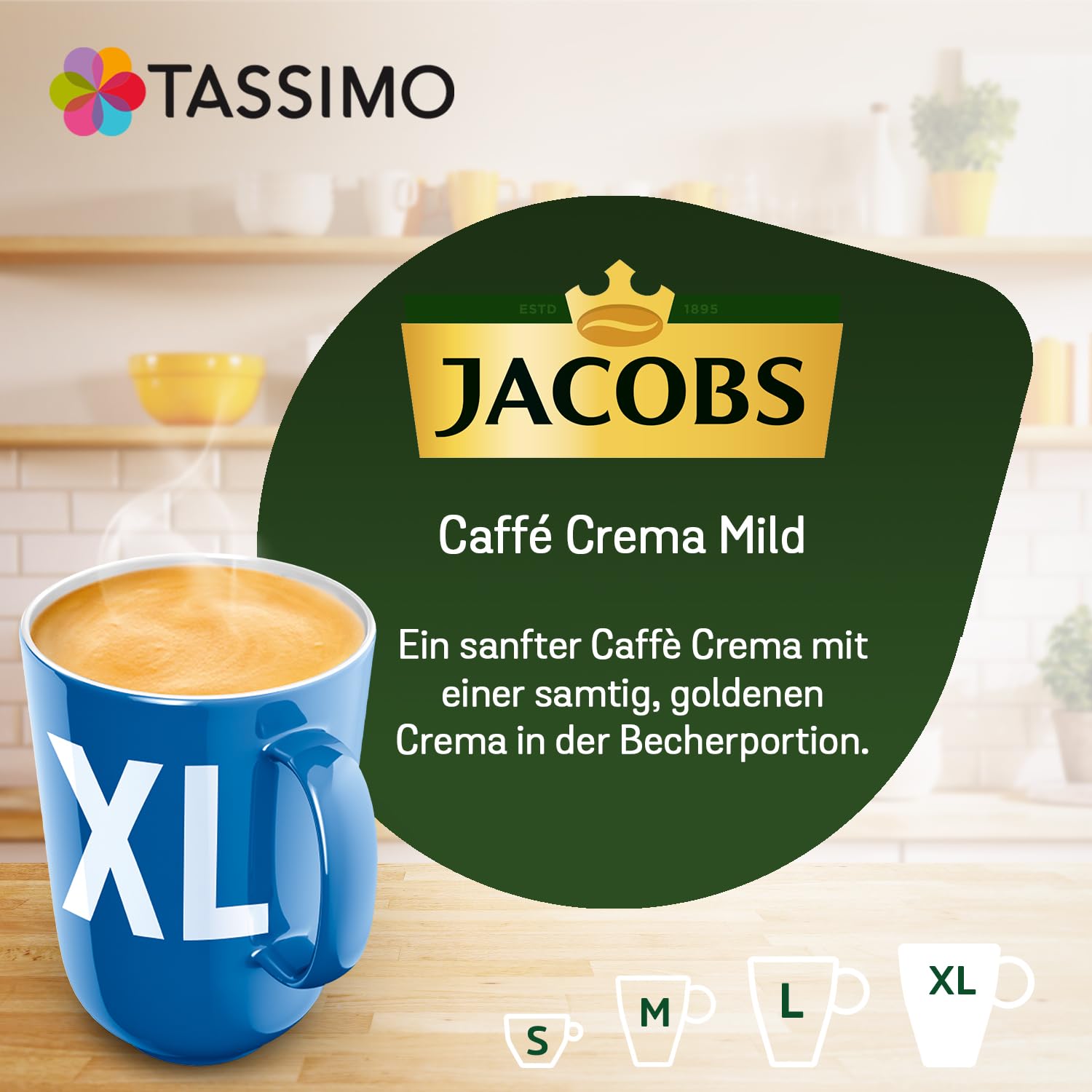 Tassimo Kapseln Jacobs Caffè Crema Classico XL, 5 x 16 Pads, 80 Kaffeekapseln