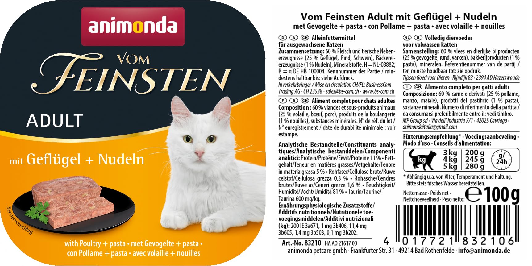 animonda Vom Feinsten Adult Vielfalt (32 x 100 g), Nassfutter für ausgewachsene Katzen, Katzenfutter ohne Getreide und Zucker, mit 100 % frischen, fleischlichen Zutaten