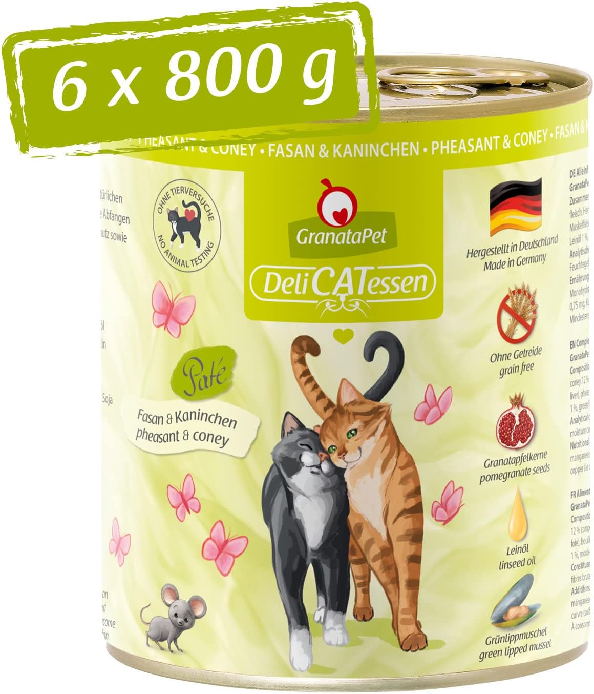 GranataPet DeliCatessen Huhn PUR, Nassfutter für Katzen, Futter ohne Getreide & ohne Zuckerzusätze, Katzenfutter mit hohem Fleischanteil & hochwertigen Ölen, 6 x 400 g