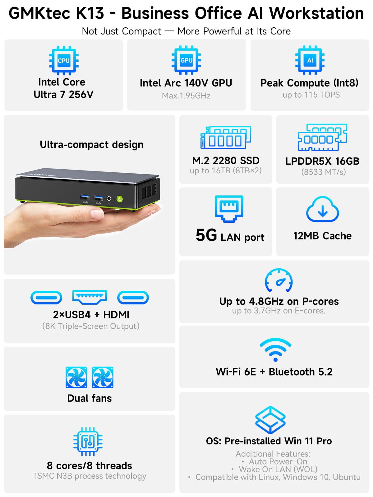 GMKtec G3 Pro Mini PC, Intel Core i3-10110U (Beats 4300U/N150) 16GB DDR4 (Dual Channel) 512GB PCIe M.2 SSD, Desktop Computer 4K Dual HDMI/USB3.2/WiFi 6/BT5.2/2.5GbE for Office, Business